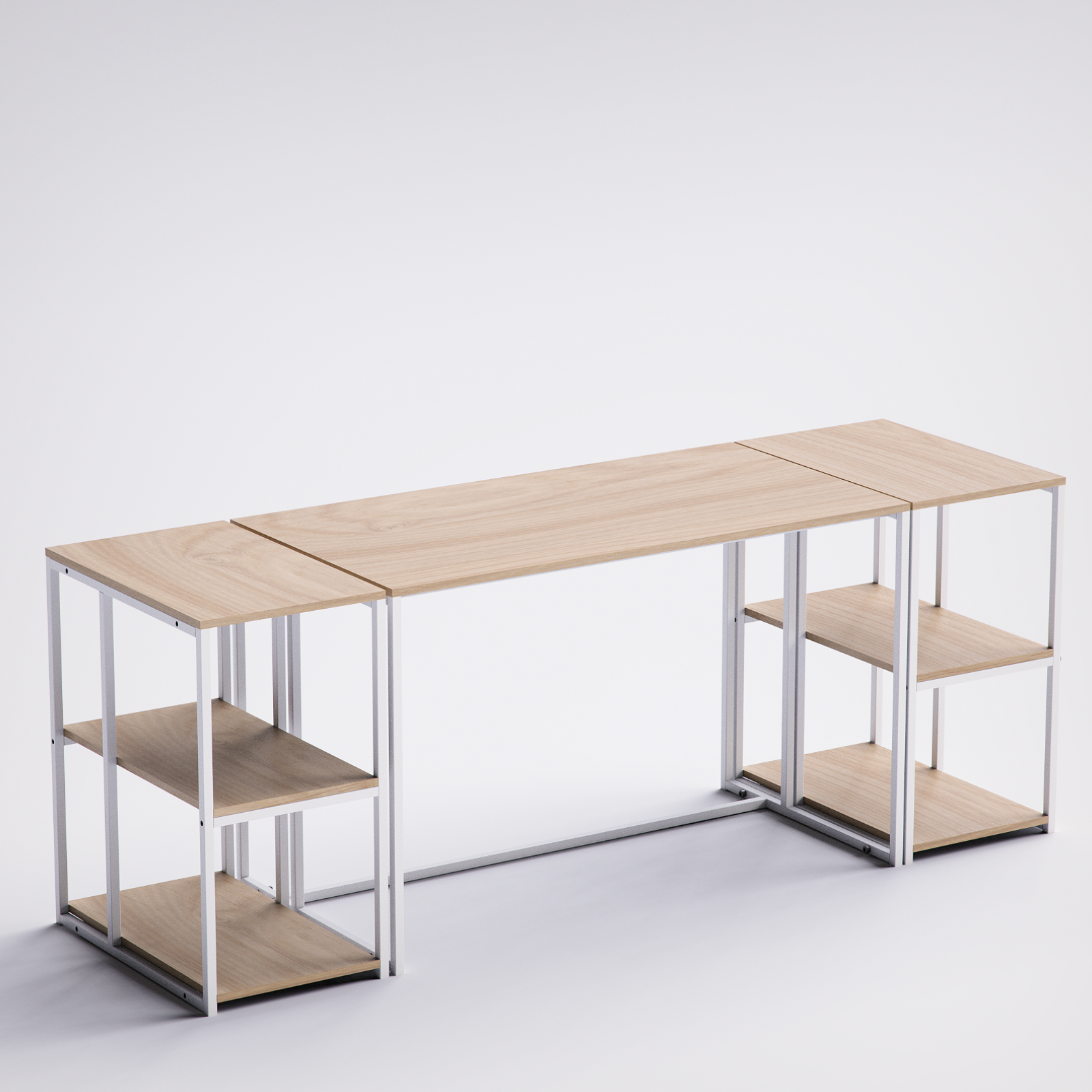 Block Double Desk With Side Shelving -BD9-WN