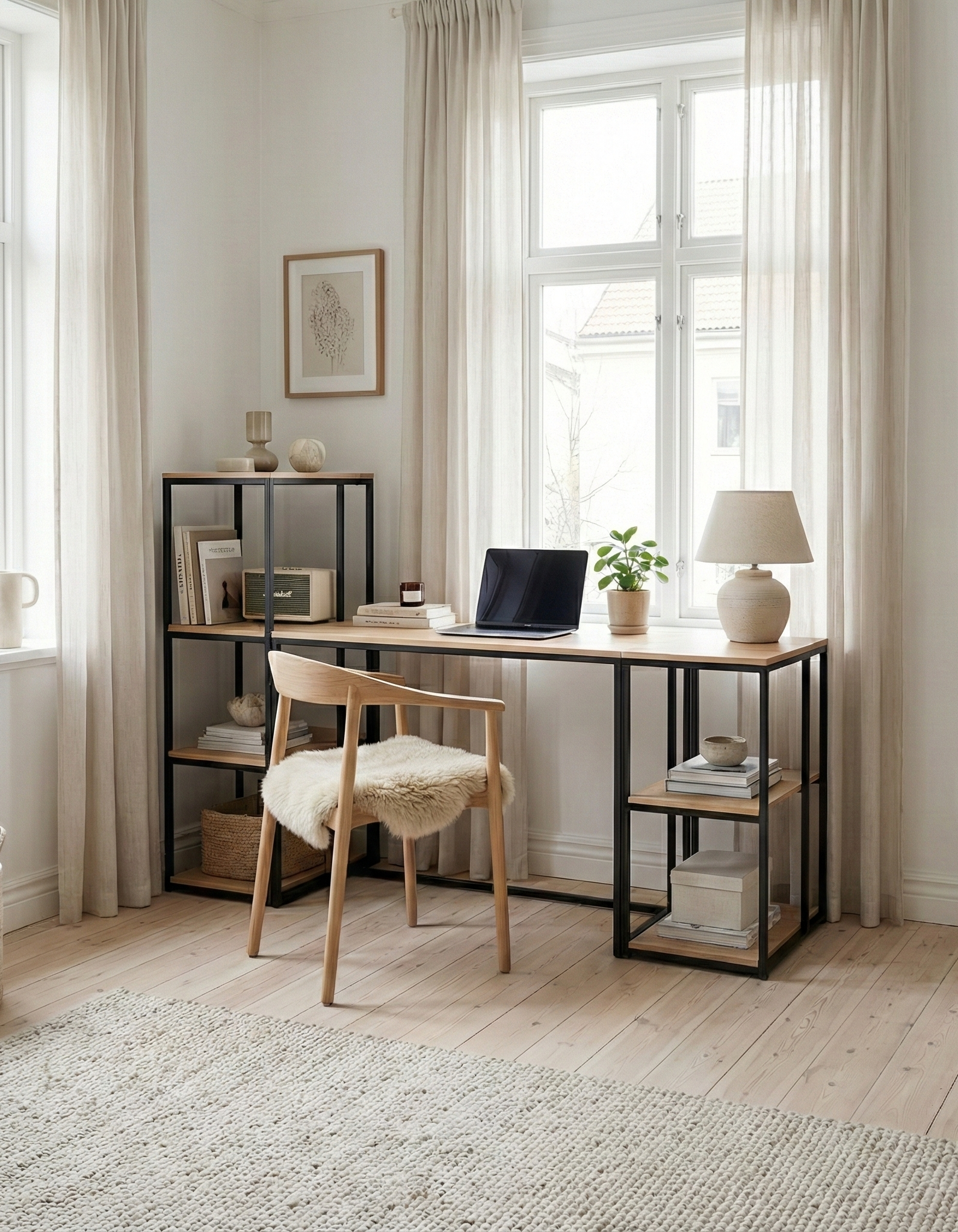 Block Desk With Side Display & Shelving -BD7-BN