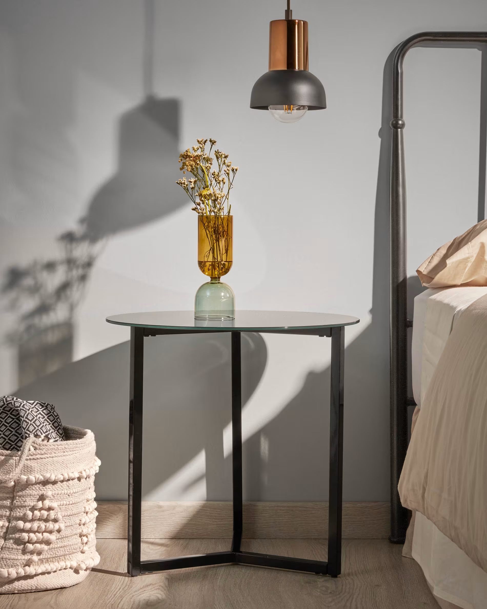 Drift side table made with glass and steel in black finish Ø 50 cm-DST1
