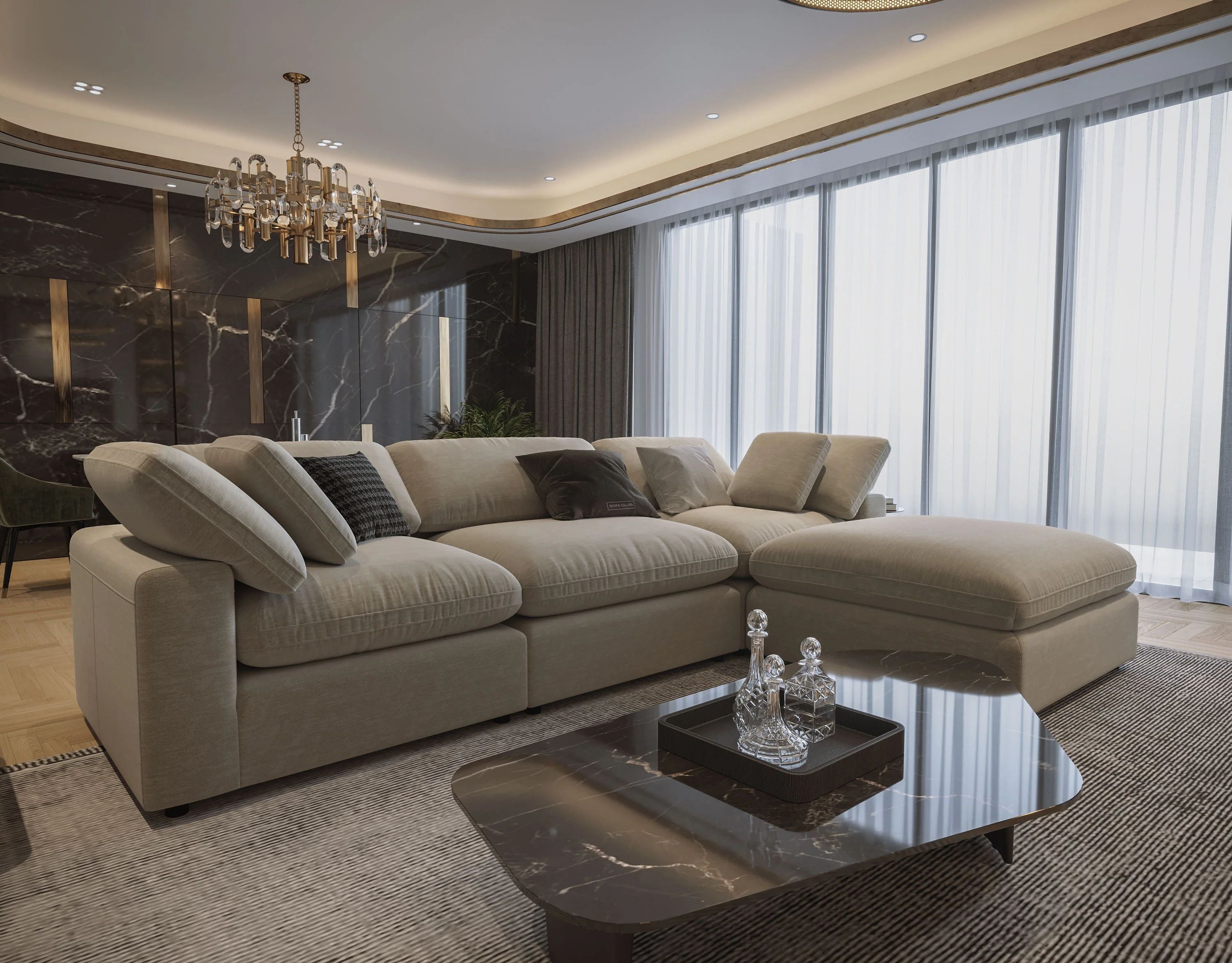 Fold Three Seater with Ottoman