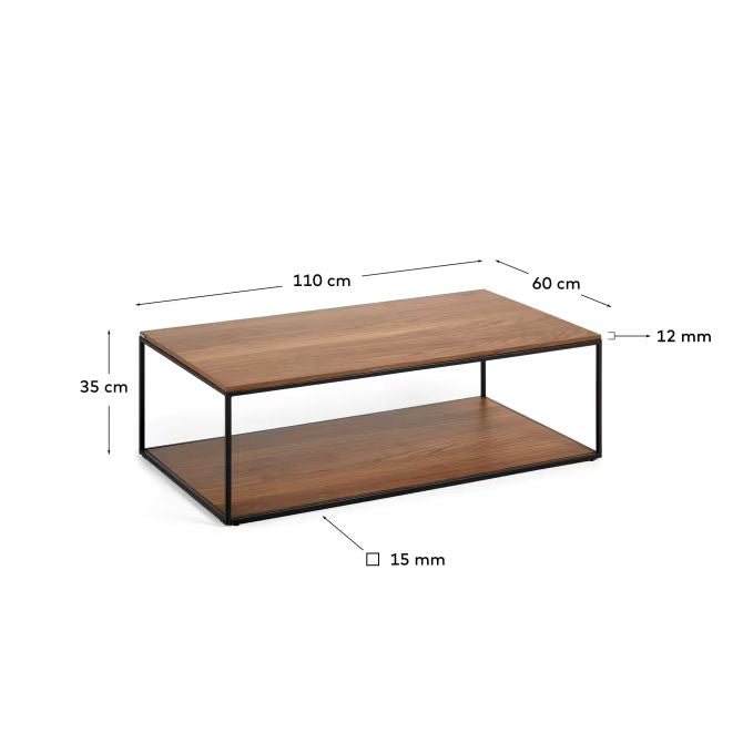 Fold coffee table with oak walnut veneer and paintedmetal structure, 110 x 60 cm FCT1-BB
