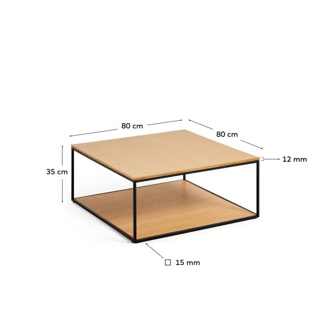 Fold coffee table with wood veneer and painted metal structure, 80 x 80 cm FCT2-BN