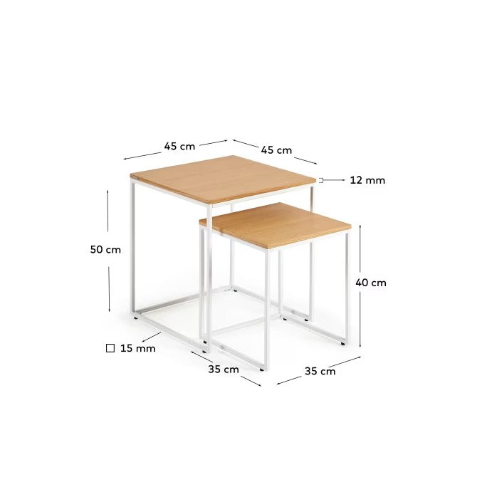 Fold set of 2 nesting side tables with oak wood veneer and painted metal structure FCT4-WN