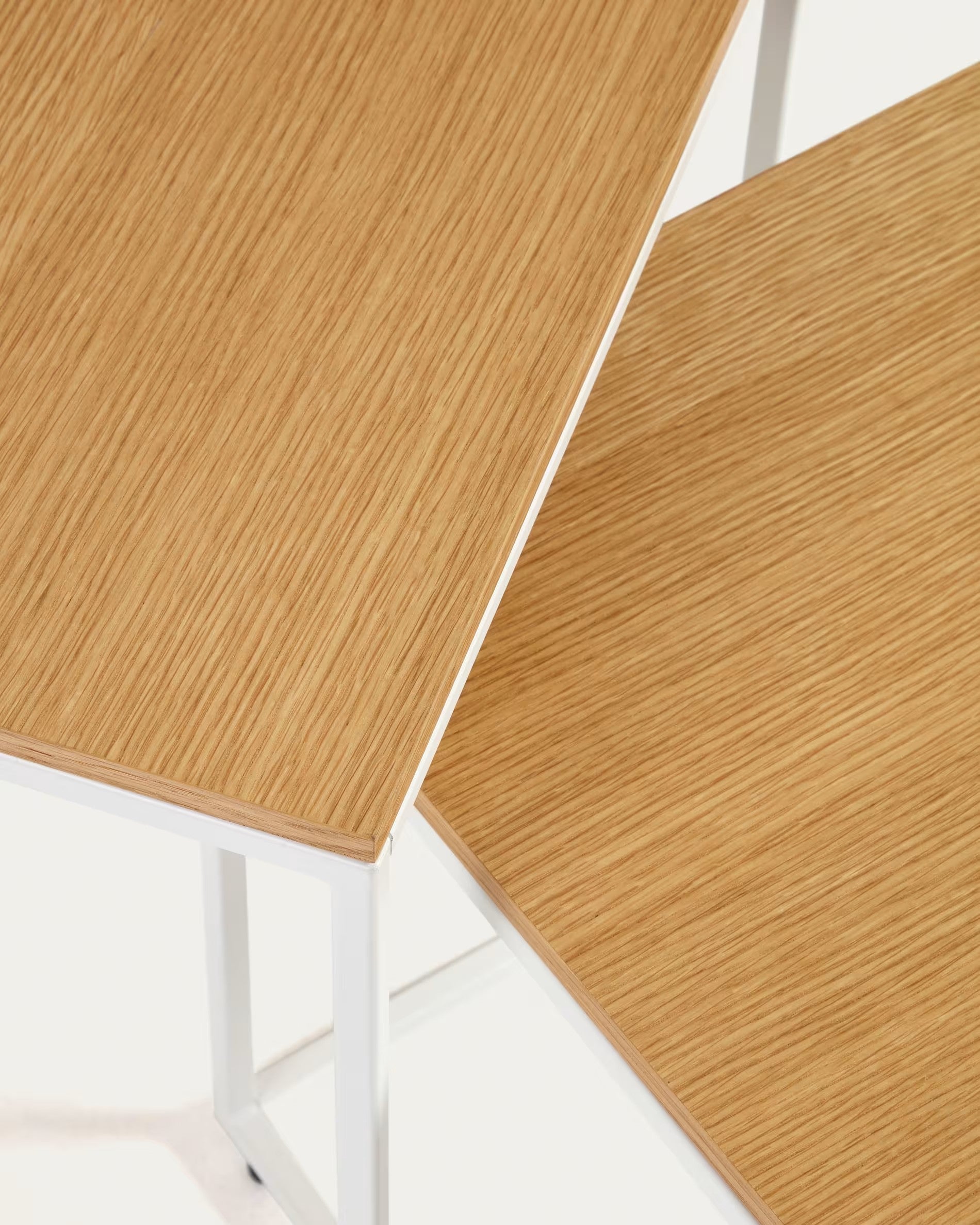 Fold set of 2 nesting side tables with oak wood veneer and painted metal structure FCT4-WN
