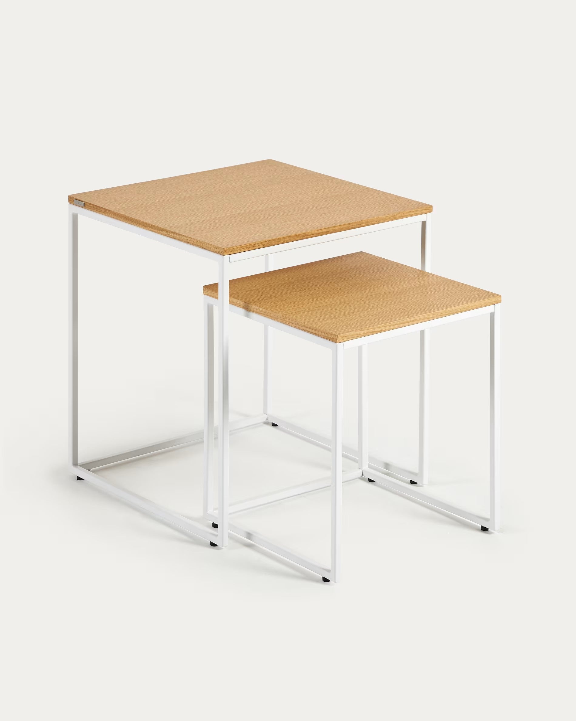Fold set of 2 nesting side tables with oak wood veneer and painted metal structure FCT4-WN