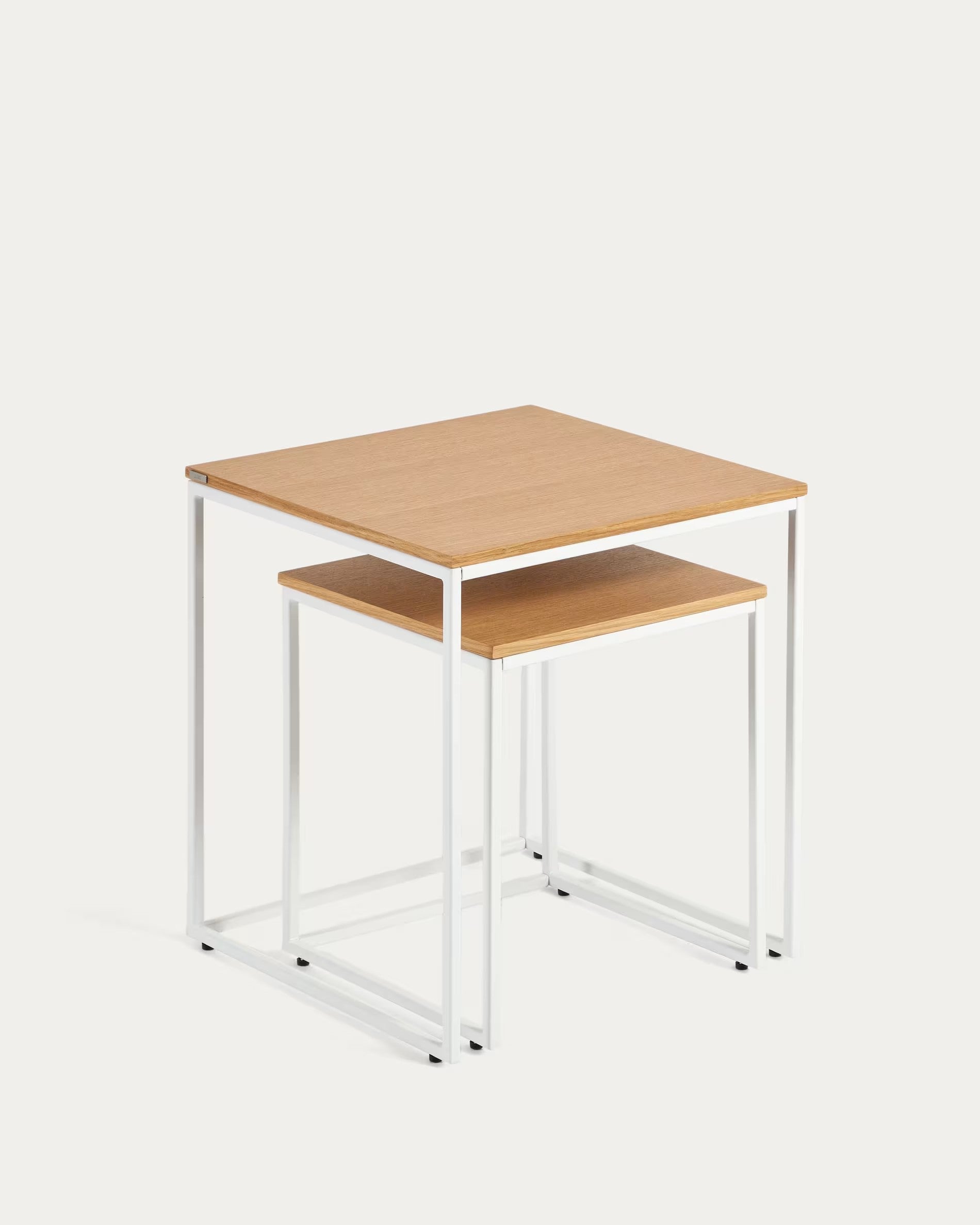 Fold set of 2 nesting side tables with oak wood veneer and painted metal structure FCT4-WN