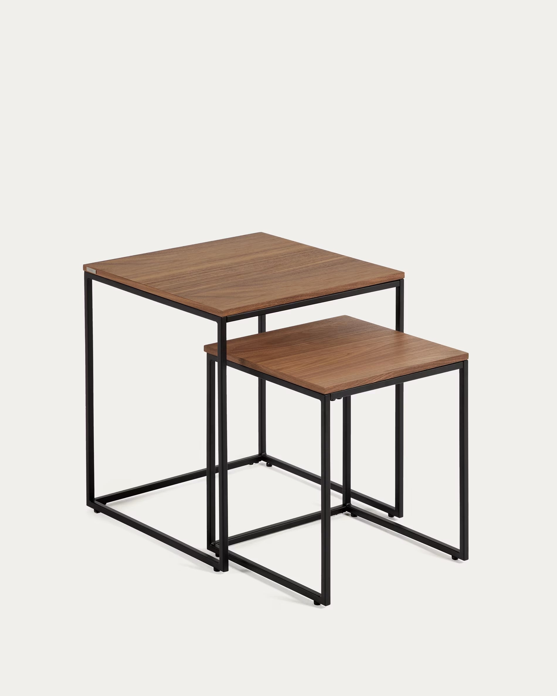 Fold set of 2 nesting side tables with oak wood veneer and painted metal structure FCT4-BB