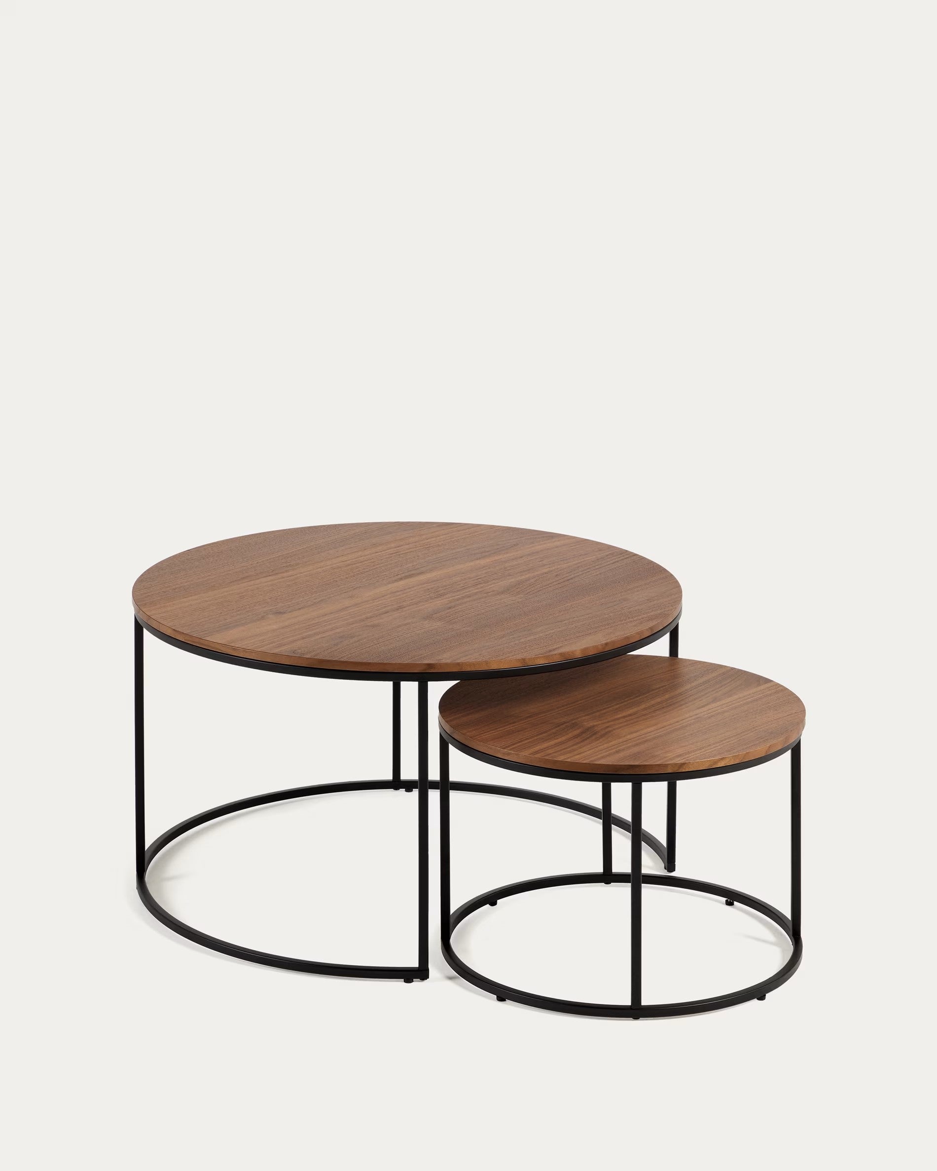 Fold set of 2 round nesting side tables with oak wood veneer and painted metal structure FCT5-BB