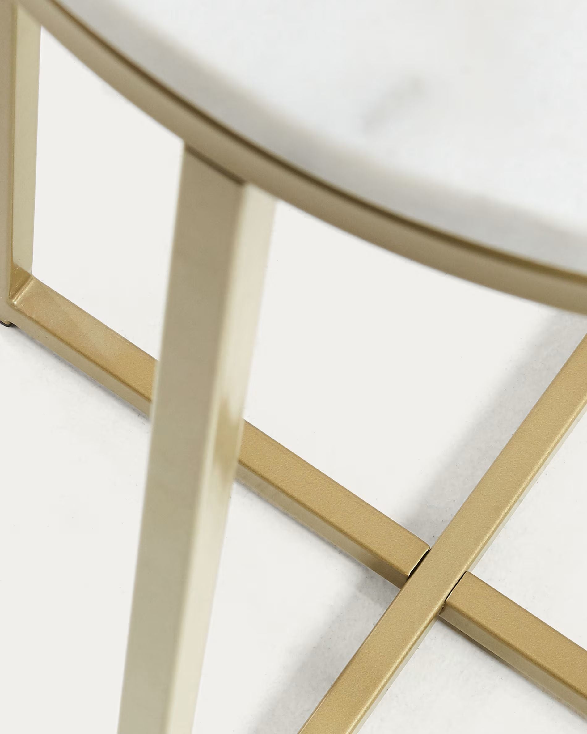 Metro Square side table in white marble and golden steel legs Ø 43 cm