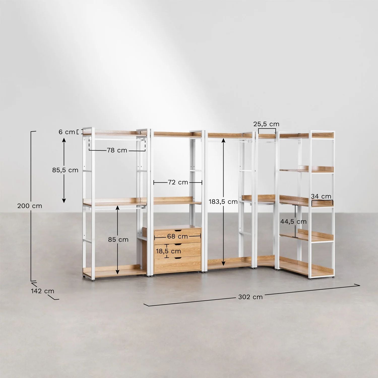 Urban Open Corner Modular Wardrobe 5-Piece in Steel and Wood