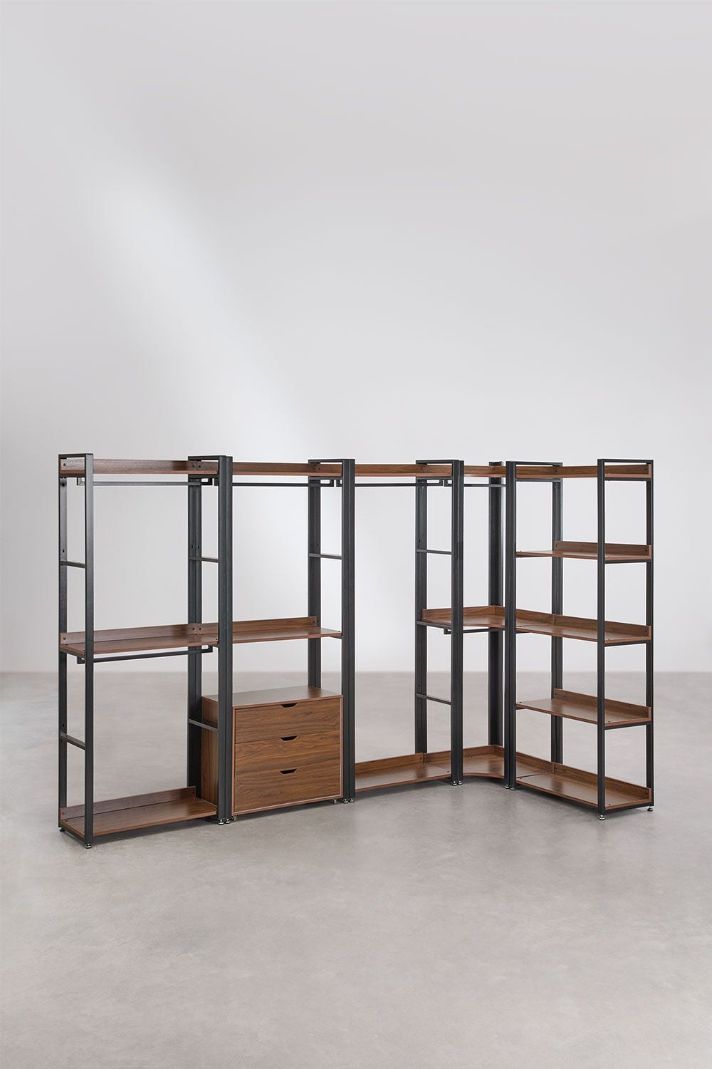 Urban Open Corner Modular Wardrobe 5-Piece in Steel and Wood