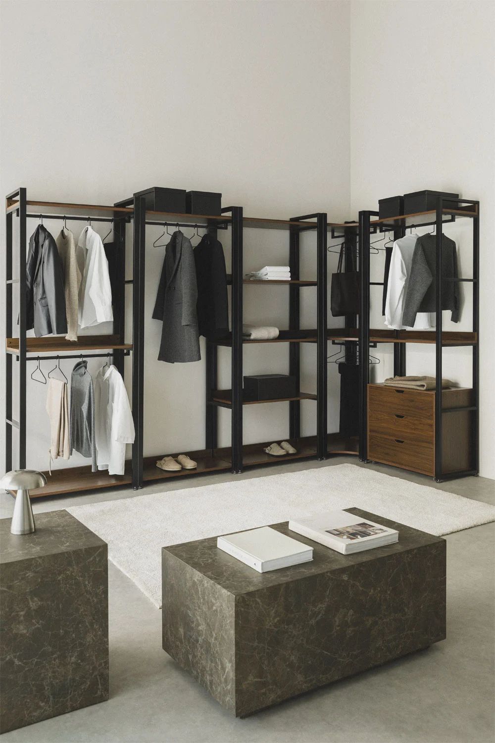 Urban Open Corner Modular Wardrobe 5-Piece in Steel and Wood