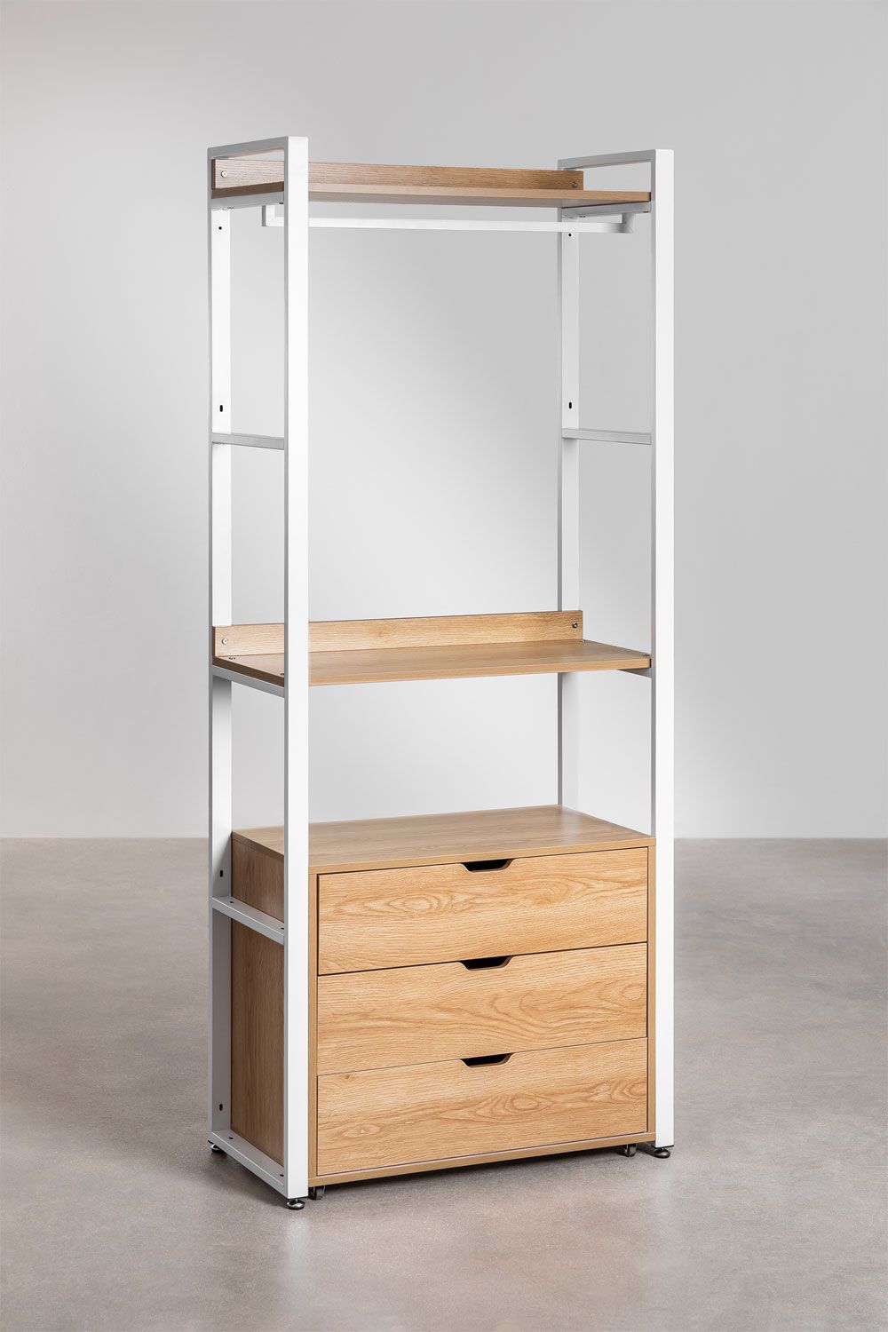Urban Open Corner Modular Wardrobe with 3 Pieces and Drawers in Steel and Wood