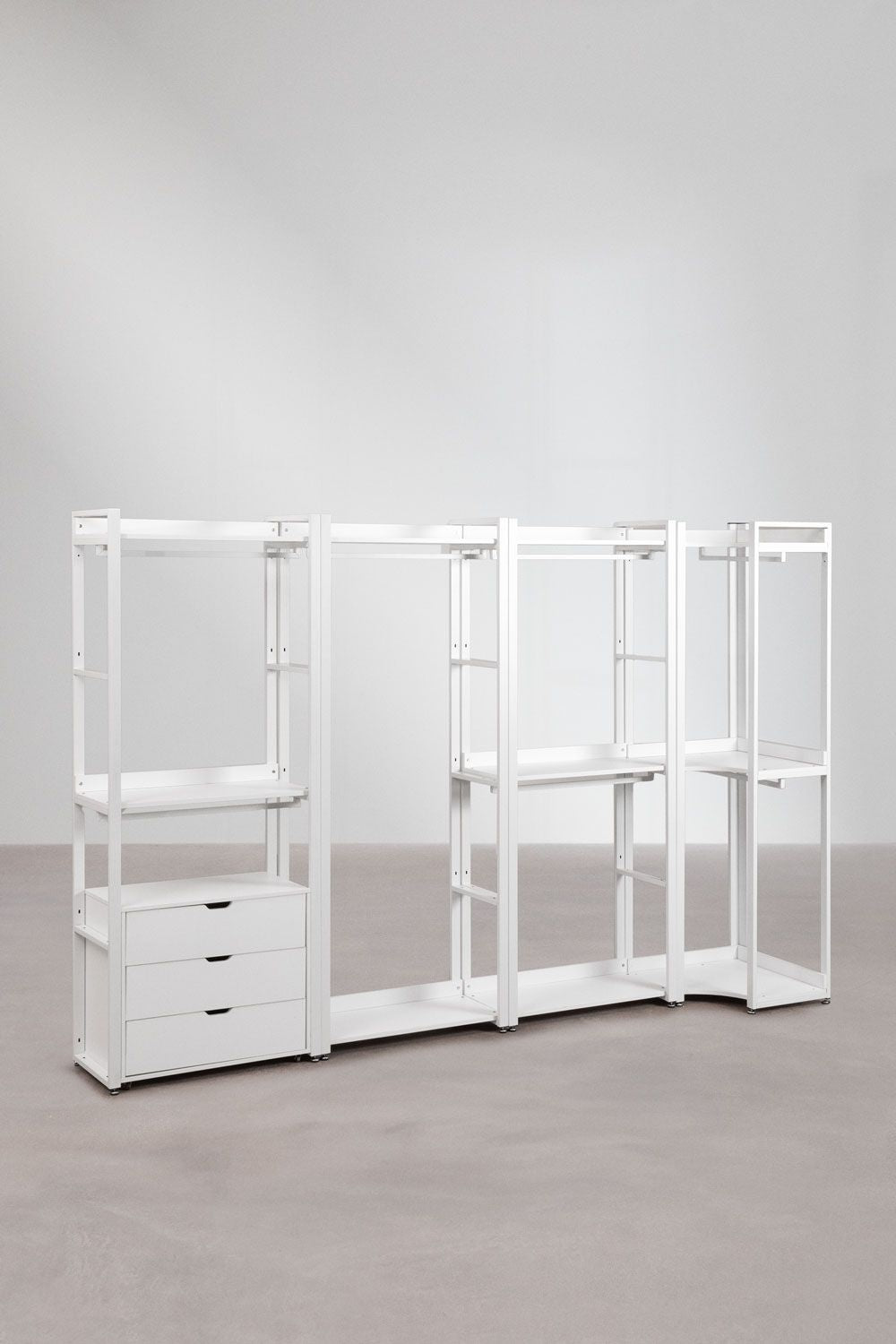 Urban Open Corner Modular Wardrobe with 4 Pieces in Steel and Wood