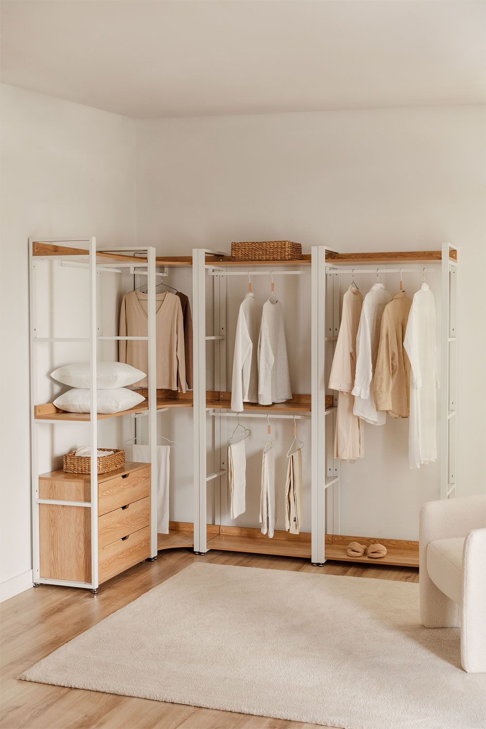 Urban Open Corner Modular Wardrobe with 4 Pieces in Steel and Wood
