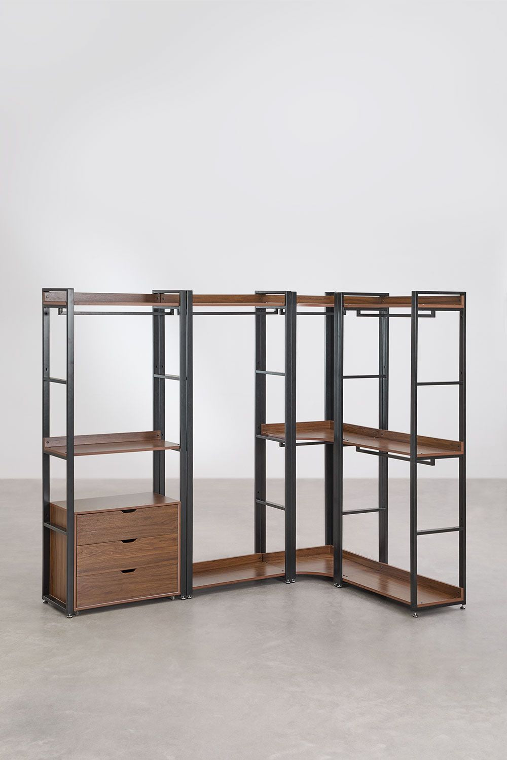 Urban Open Corner Modular Wardrobe with 4 Pieces in Steel and Wood