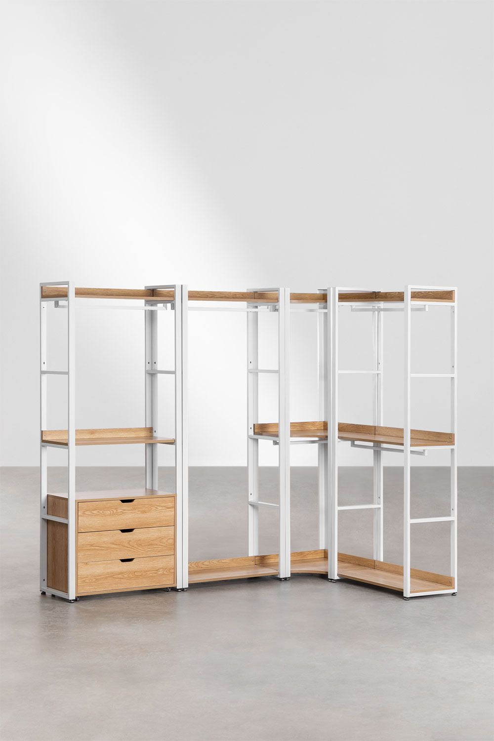 Urban Open Corner Modular Wardrobe with 4 Pieces in Steel and Wood