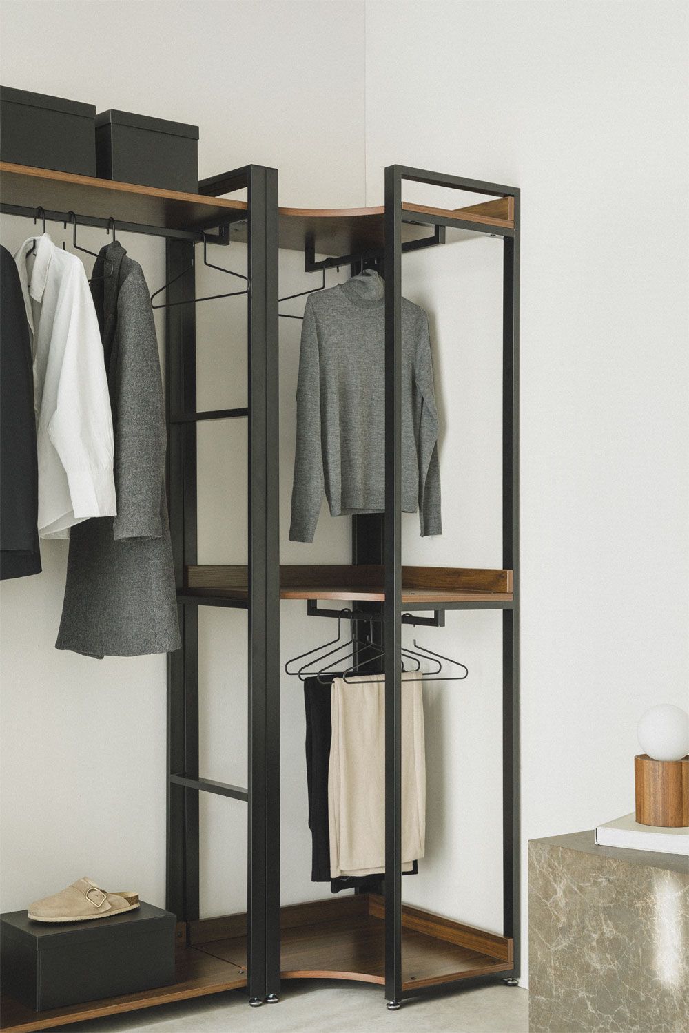 Urban Open Corner Wardrobe in Steel and Wood