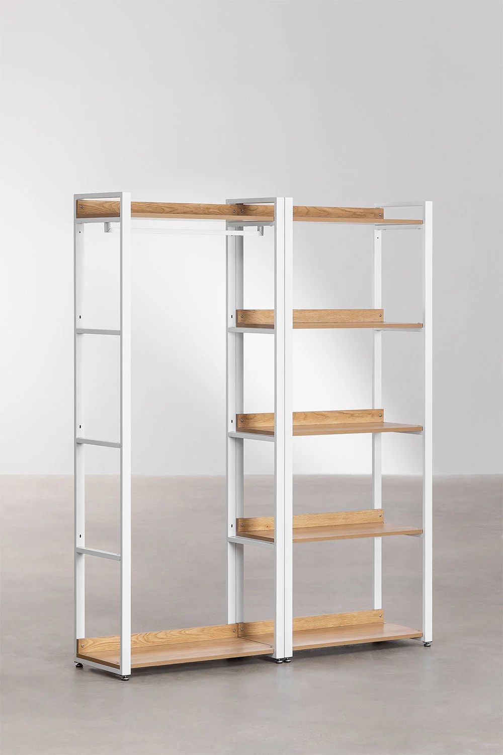 Urban Open Modular Wardrobe 2-Piece with Clothes Rack and Shelf in Steel and Wood