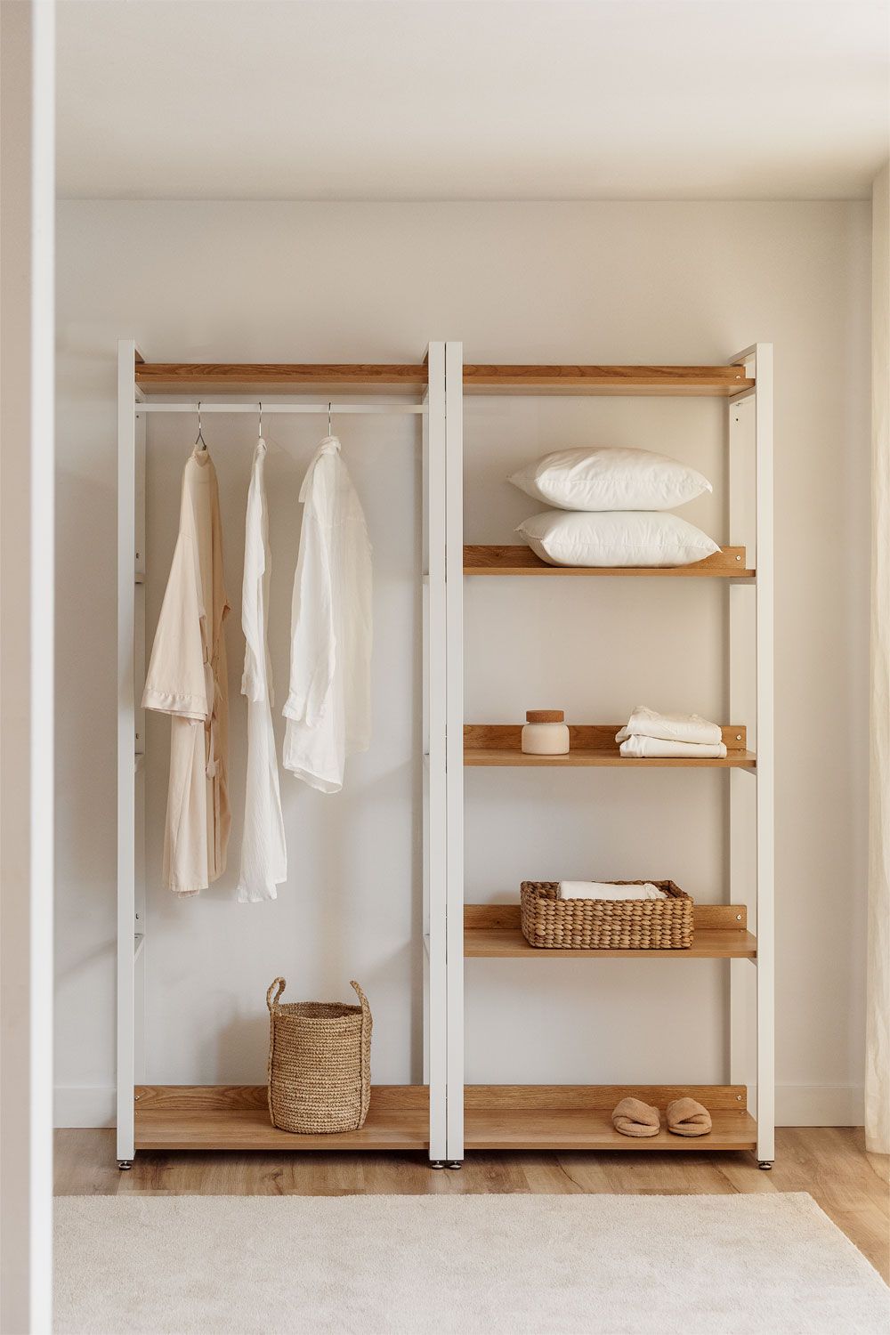 Urban Open Modular Wardrobe 2-Piece with Clothes Rack and Shelf in Steel and Wood