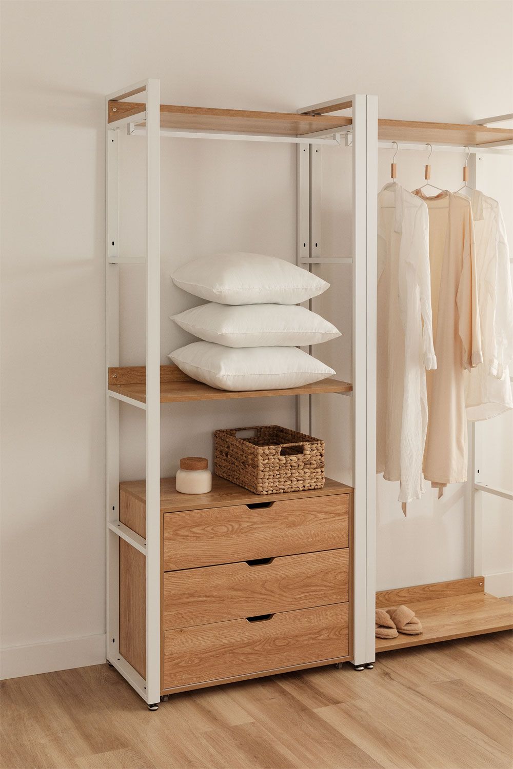 Urban Open Wardrobe with Steel and Wood Drawers-USR5