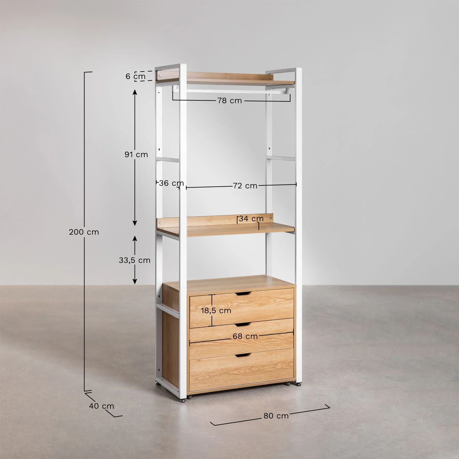 Urban Open Wardrobe with Steel and Wood Drawers-USR5