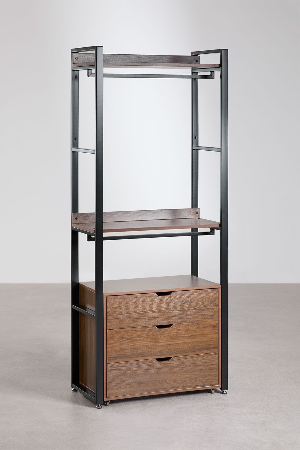 Urban Open Wardrobe with Steel and Wood Drawers-USR5