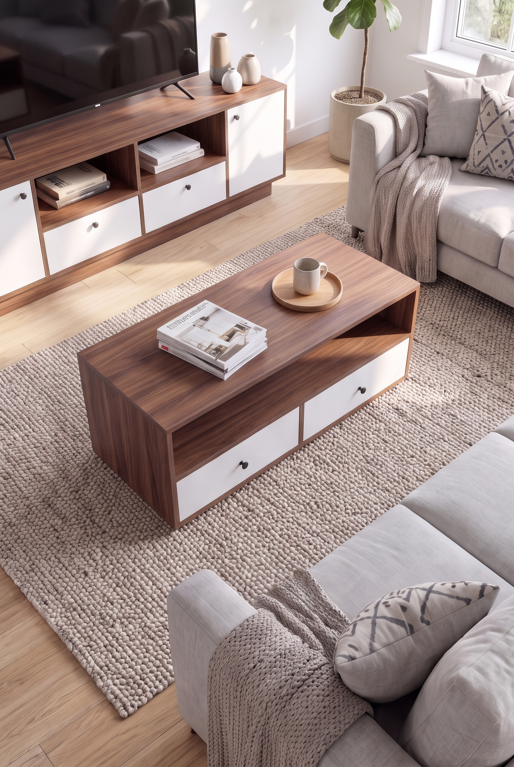 TV Unit & Coffee Table Set BT11 SET-WB - ترابيزة تليفزيون مع ترابيزة قهوة
