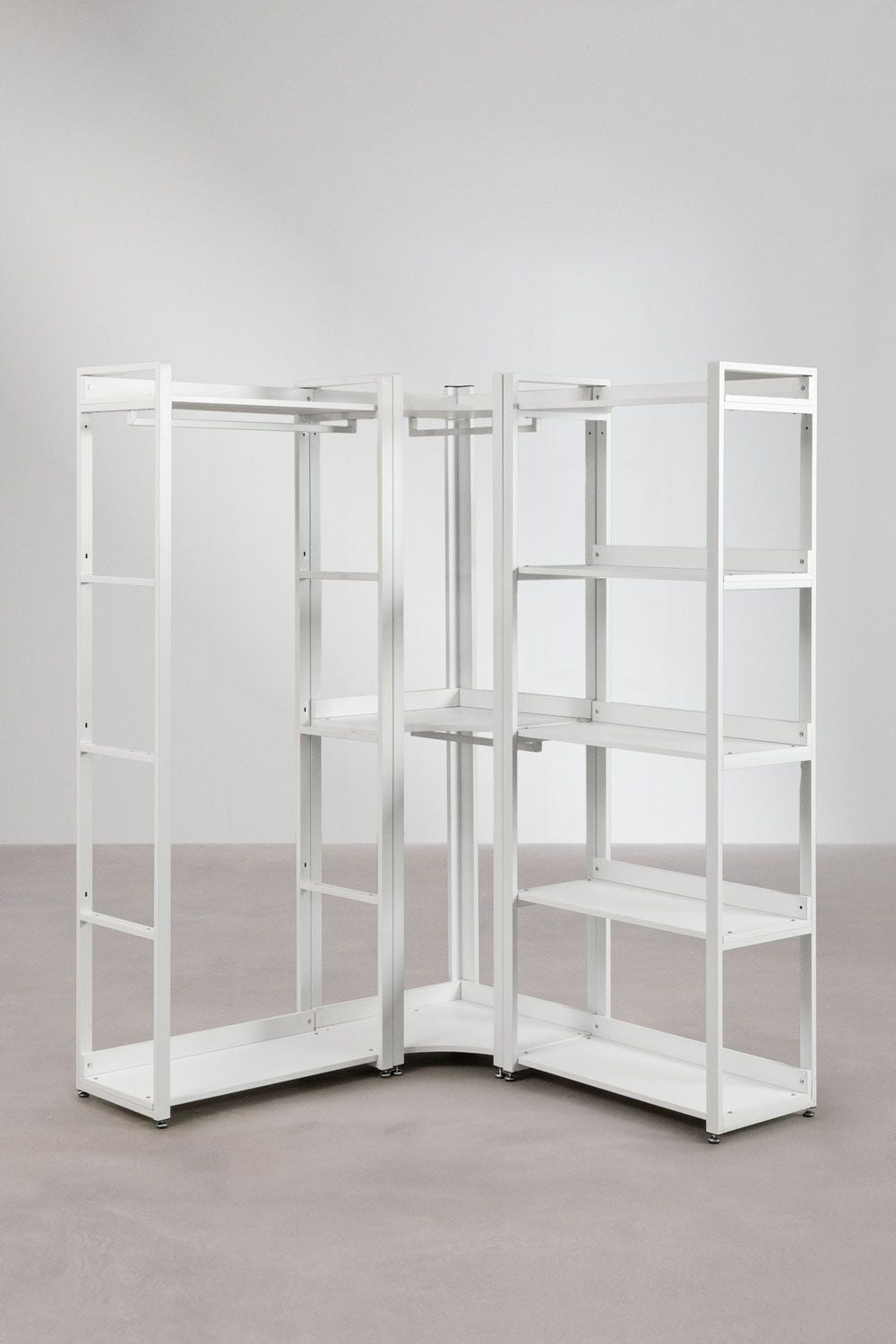 Urban Open Corner Modular Wardrobe 3-Piece with Steel and Wood Clothes Rack