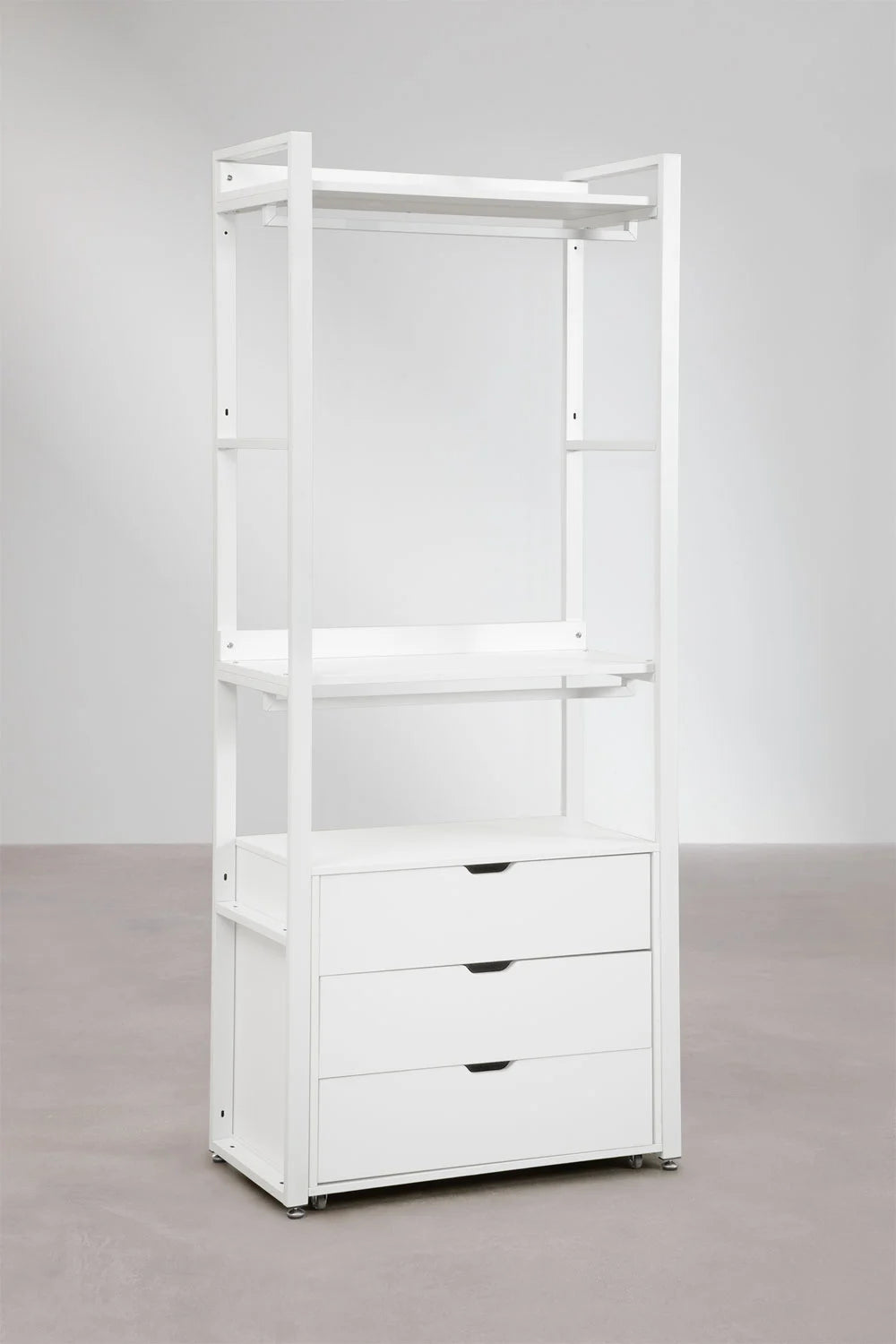 Urban Open Modular Wardrobe 2-Piece with Clothes Rack and Drawers in Steel and Wood-USR9