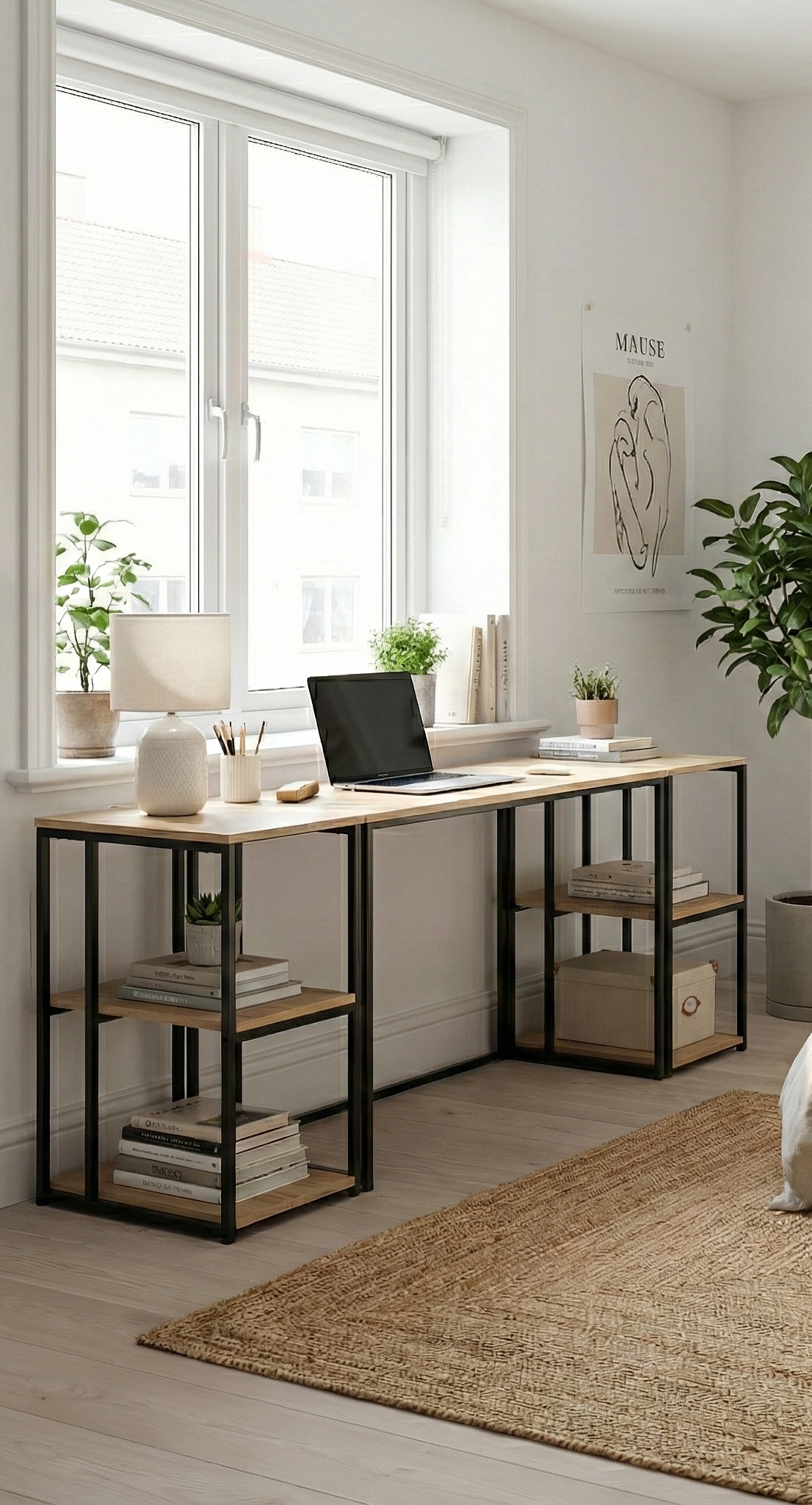 Block Double Desk With Side Shelving -BD9-BN