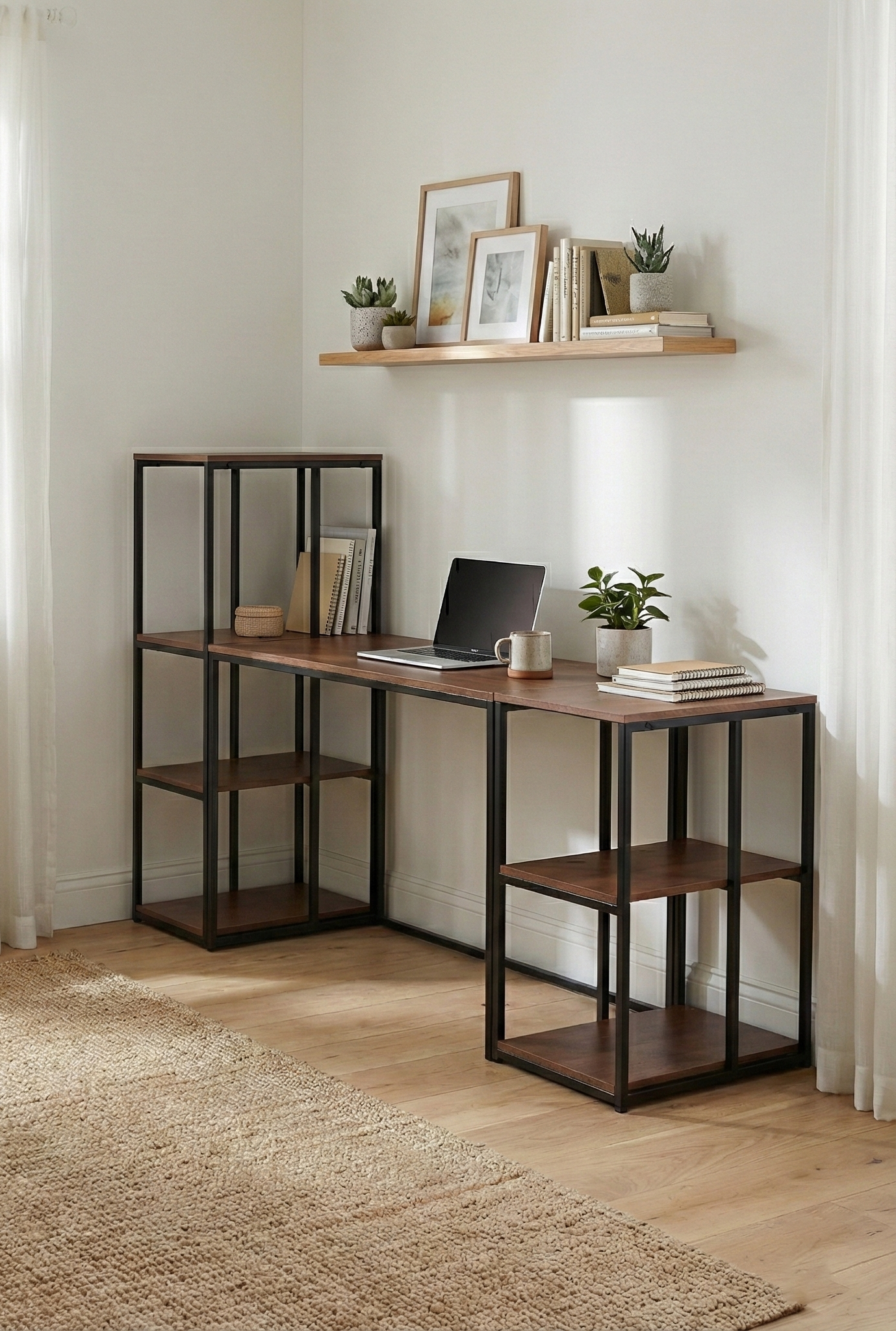 Block Desk  With Side Display & Shelving -BD7-BB