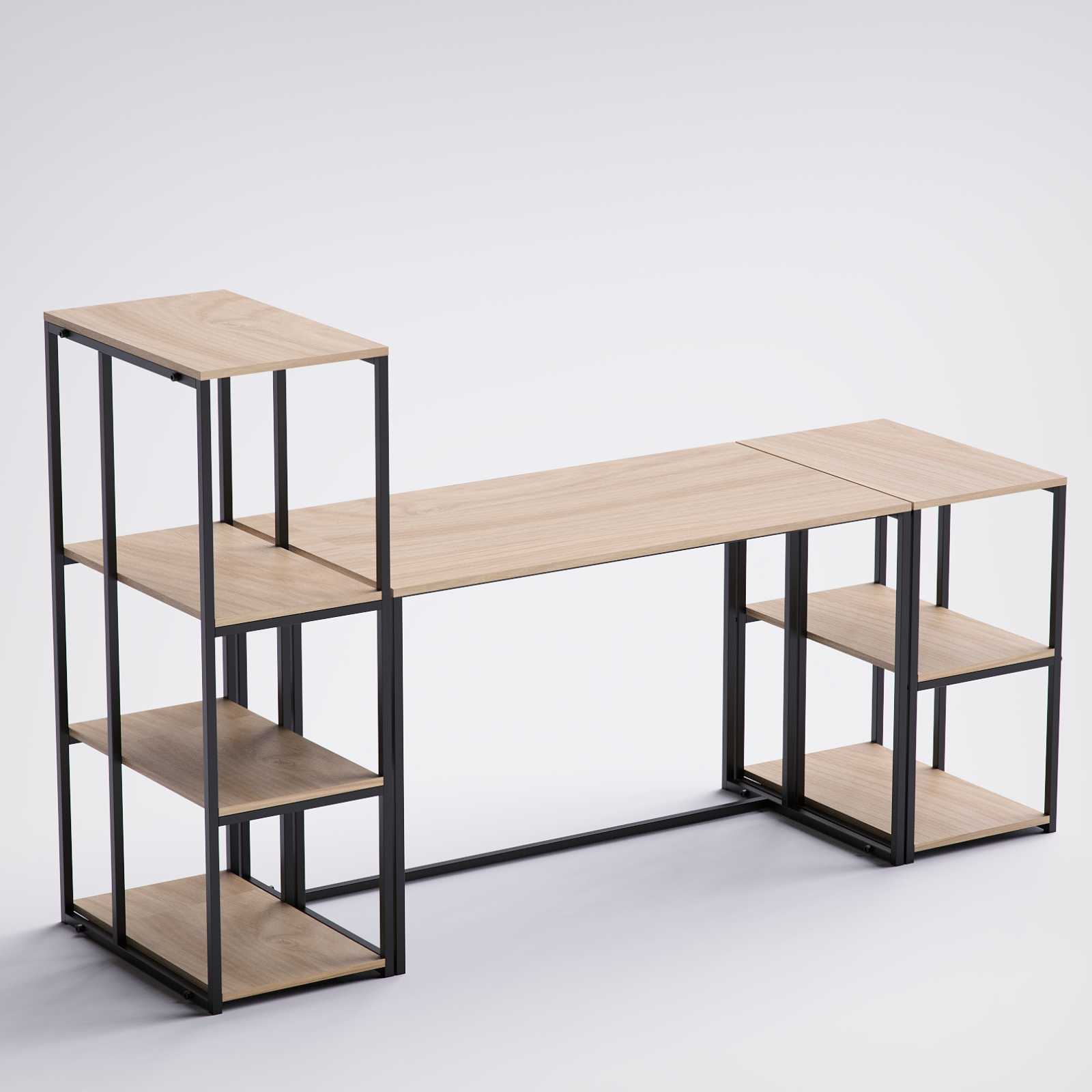 Block Desk  With Side Display & Shelving -BD7-BN