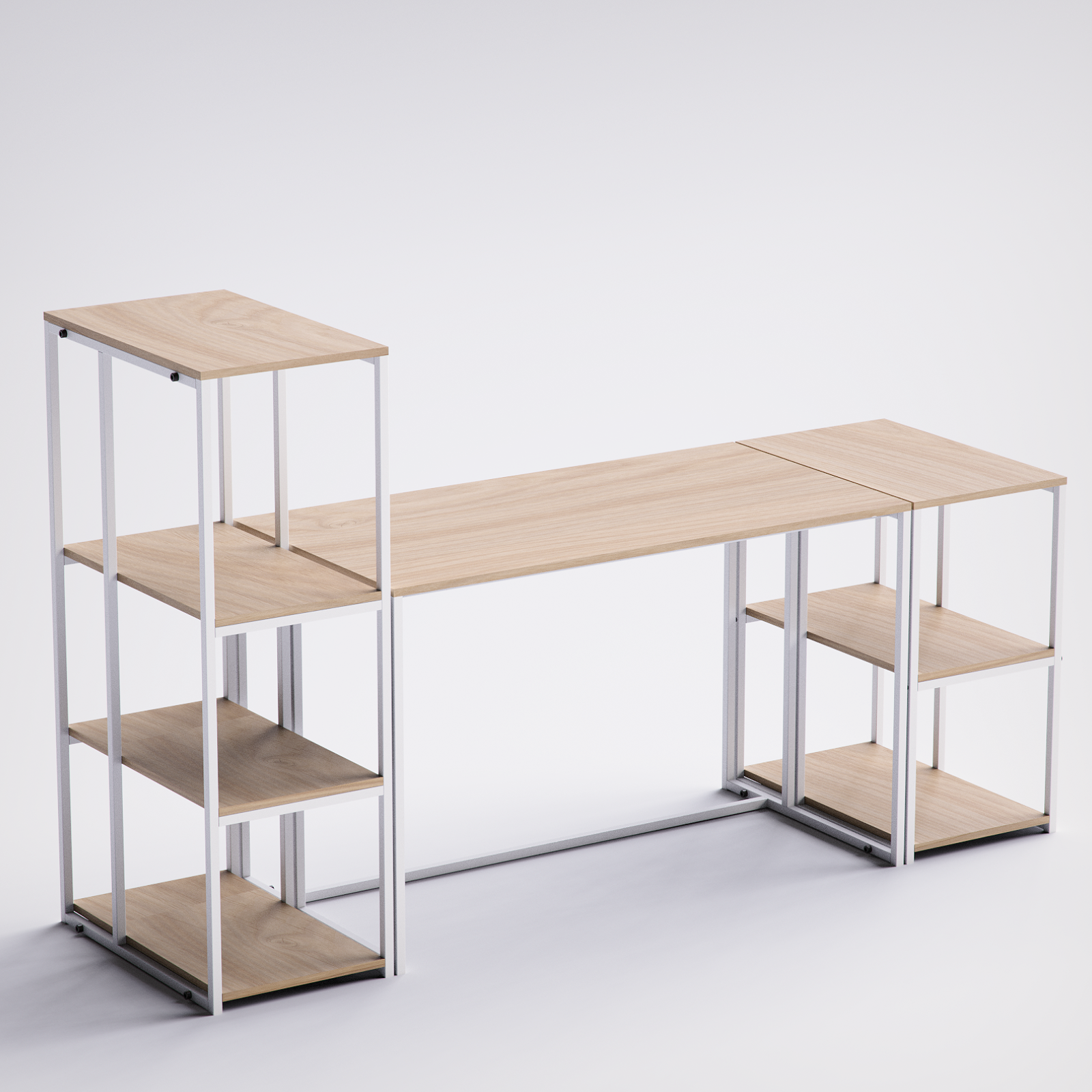Block Desk  With Side Display & Shelving -BD7-WN