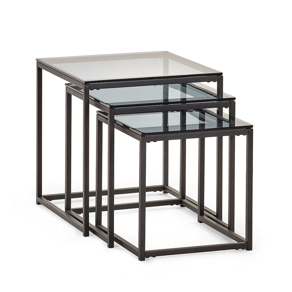 Drift Smoked Glass Side Table Nest (Set of 3)