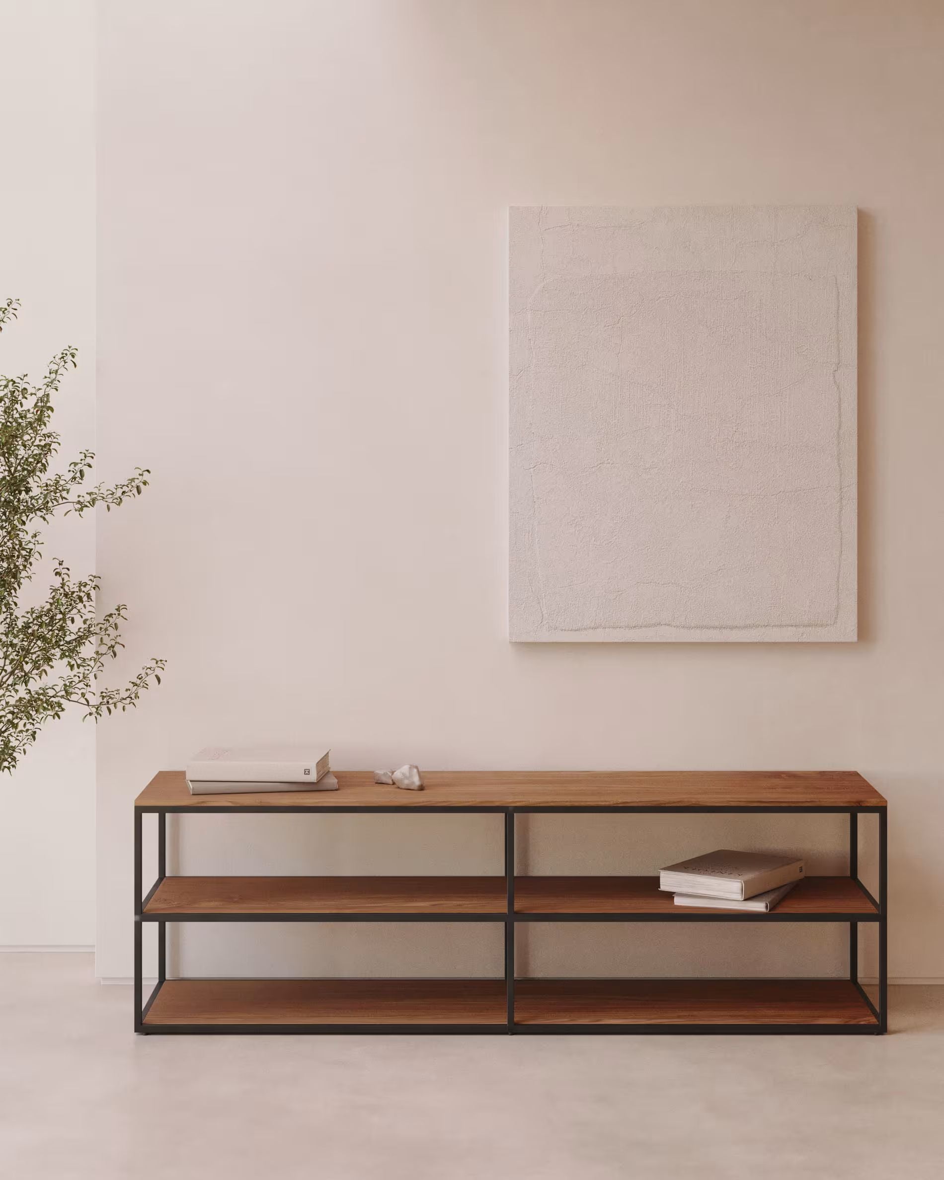 Fold TV stand with a walnut veneer and painted metal structure, 160 x 40 cm FCT6-BB