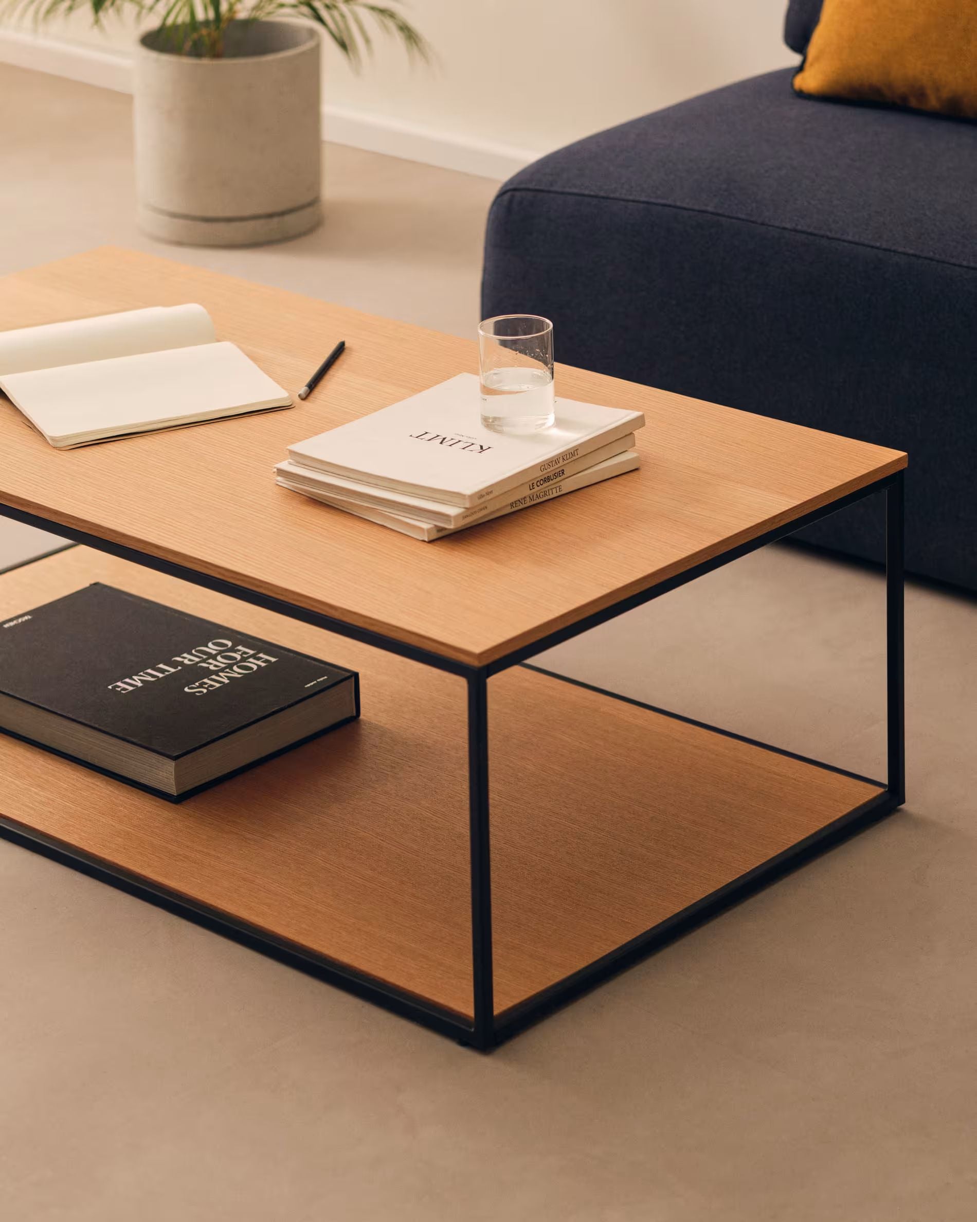 Fold coffee table with oak walnut veneer and paintedmetal structure, 110 x 60 cm FCT1-BN