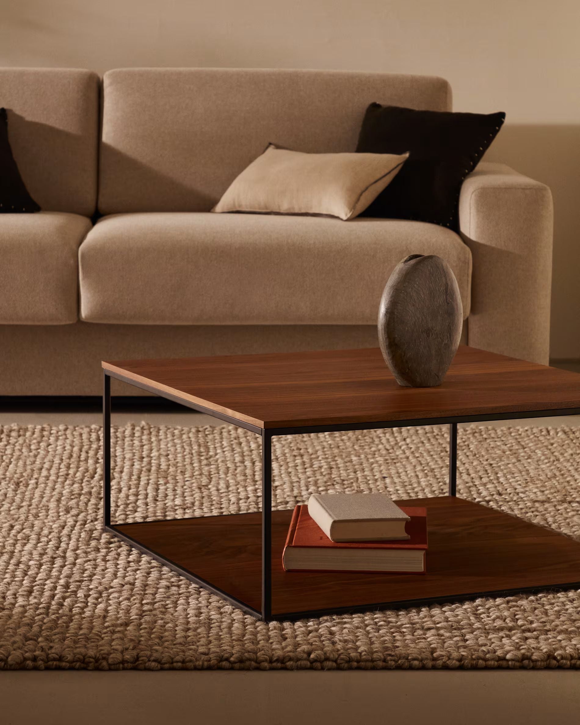 Fold coffee table with wood veneer and painted metal structure, 80 x 80 cm FCT2-BB