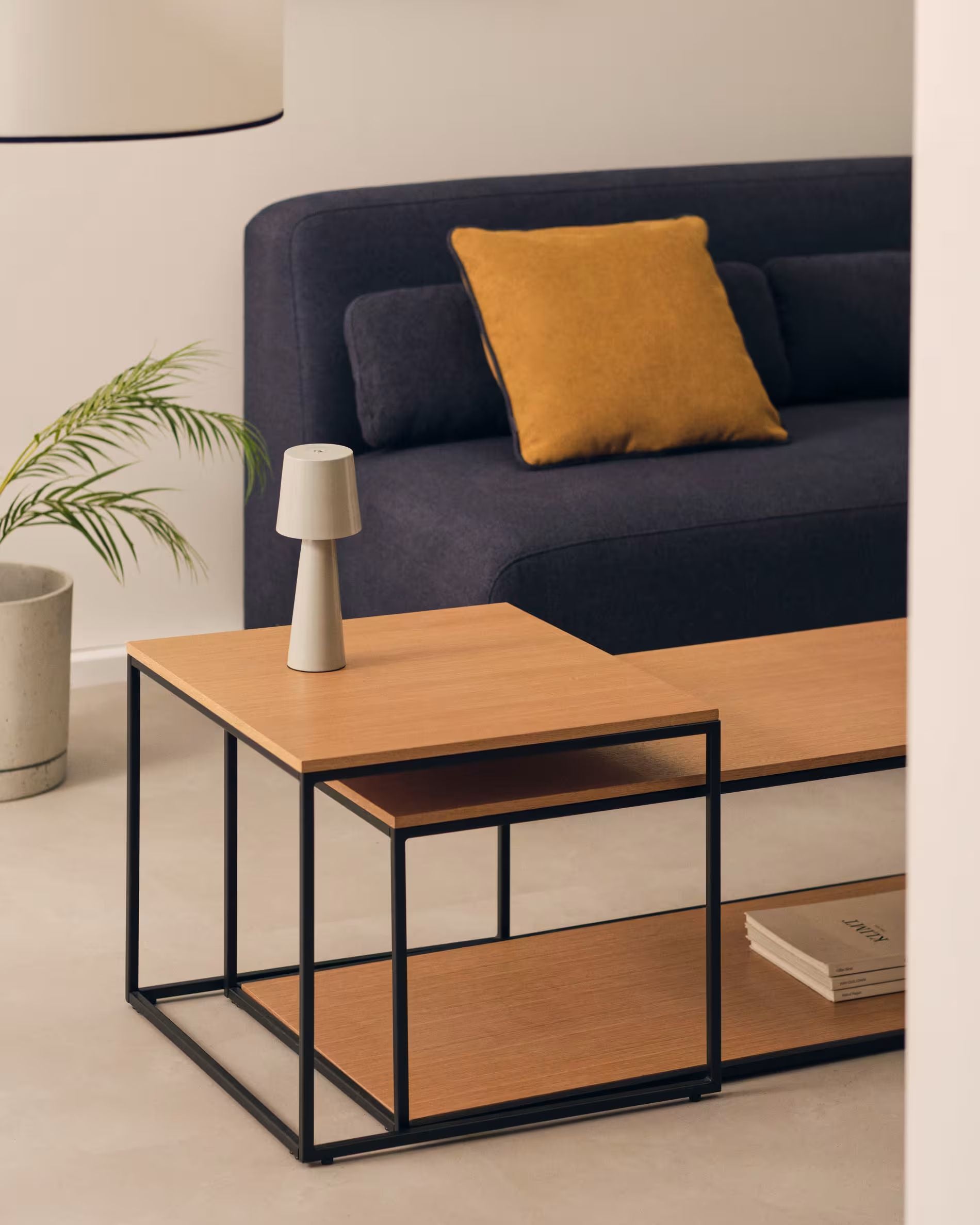 Fold set of 2 nesting coffee tables with walnut veneer and painted metal structure FCT3-BN