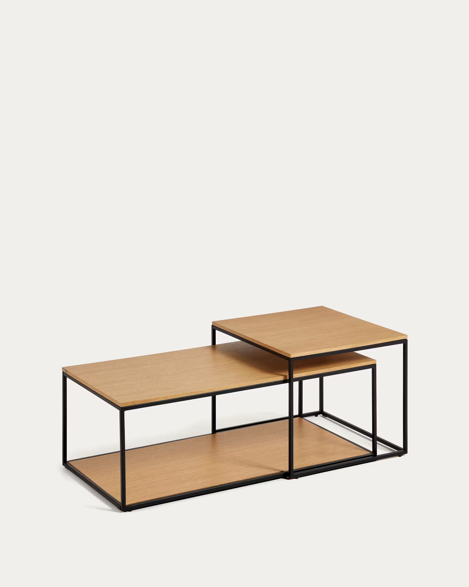 Fold set of 2 nesting coffee tables with walnut veneer and painted metal structure FCT3-BN