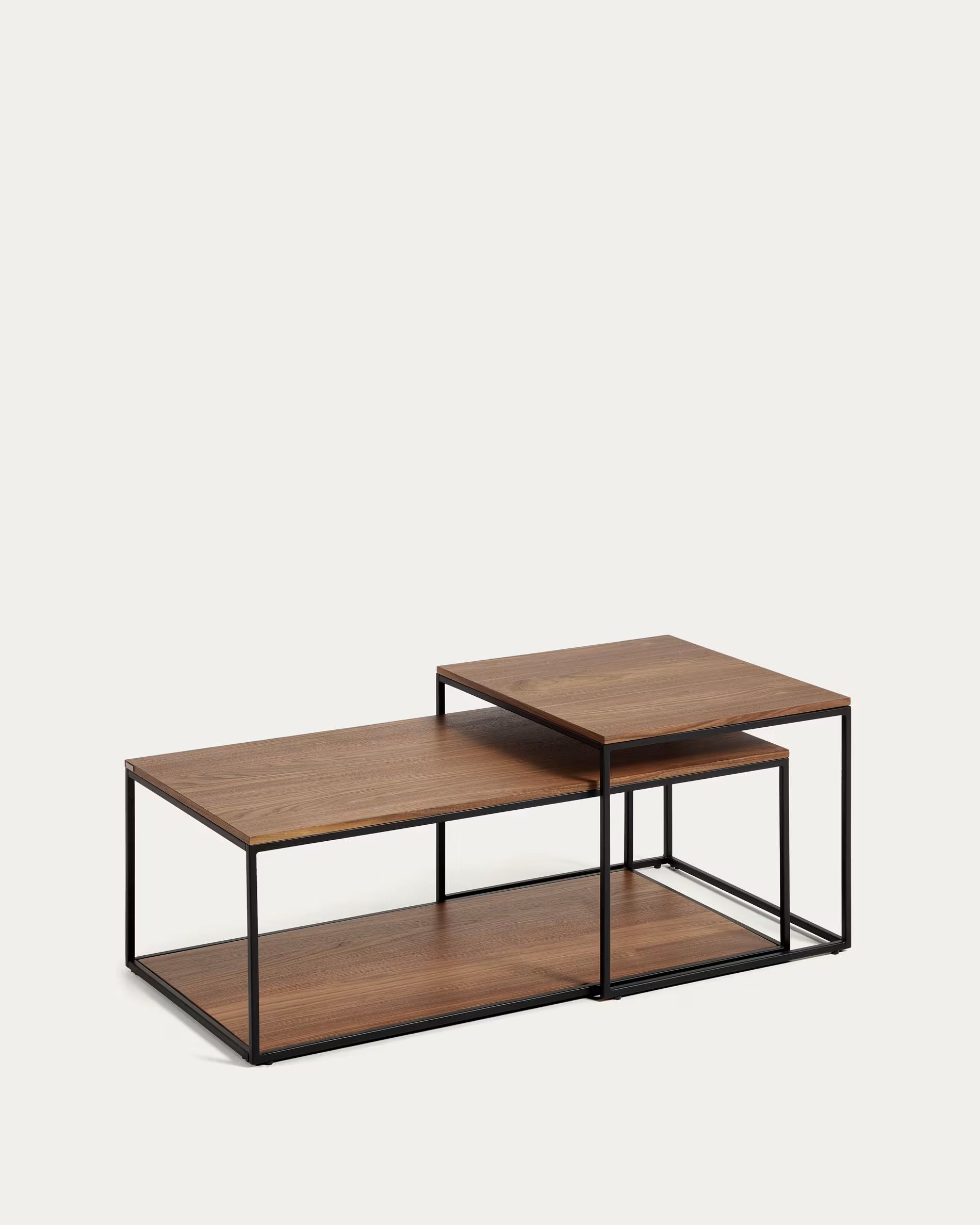 Fold set of 2 nesting coffee tables with walnut veneer and painted metal structure FCT3-BB