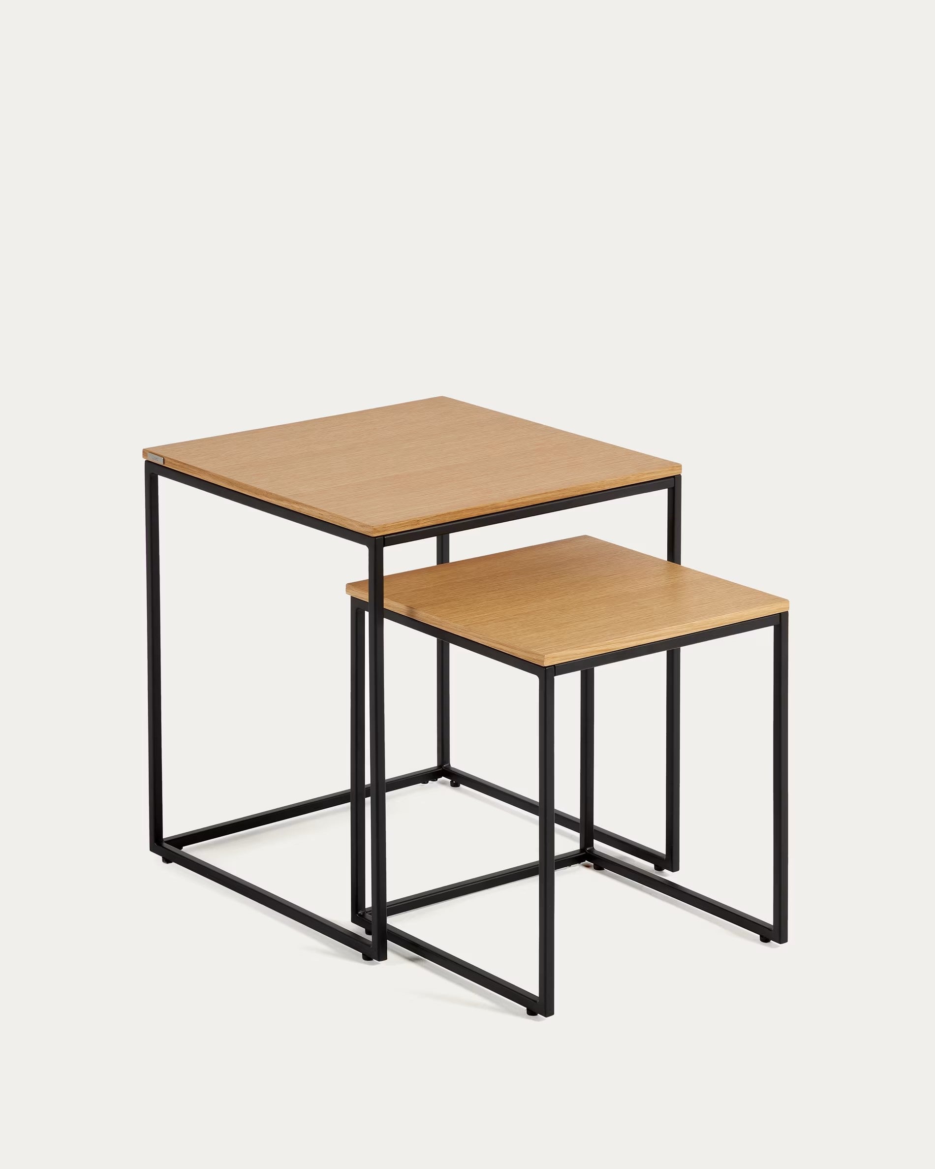 Fold set of 2 nesting side tables with oak wood veneer and painted metal structure FCT4-BN