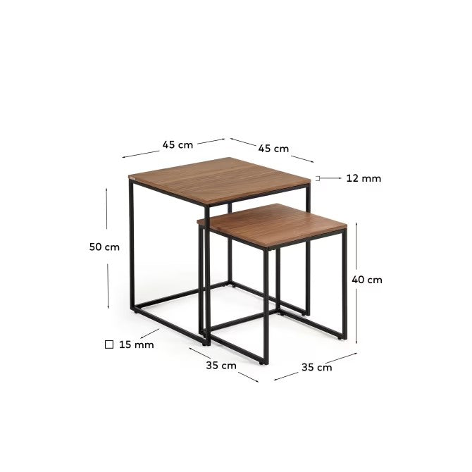 Fold set of 2 nesting side tables with oak wood veneer and painted metal structure FCT4-BB