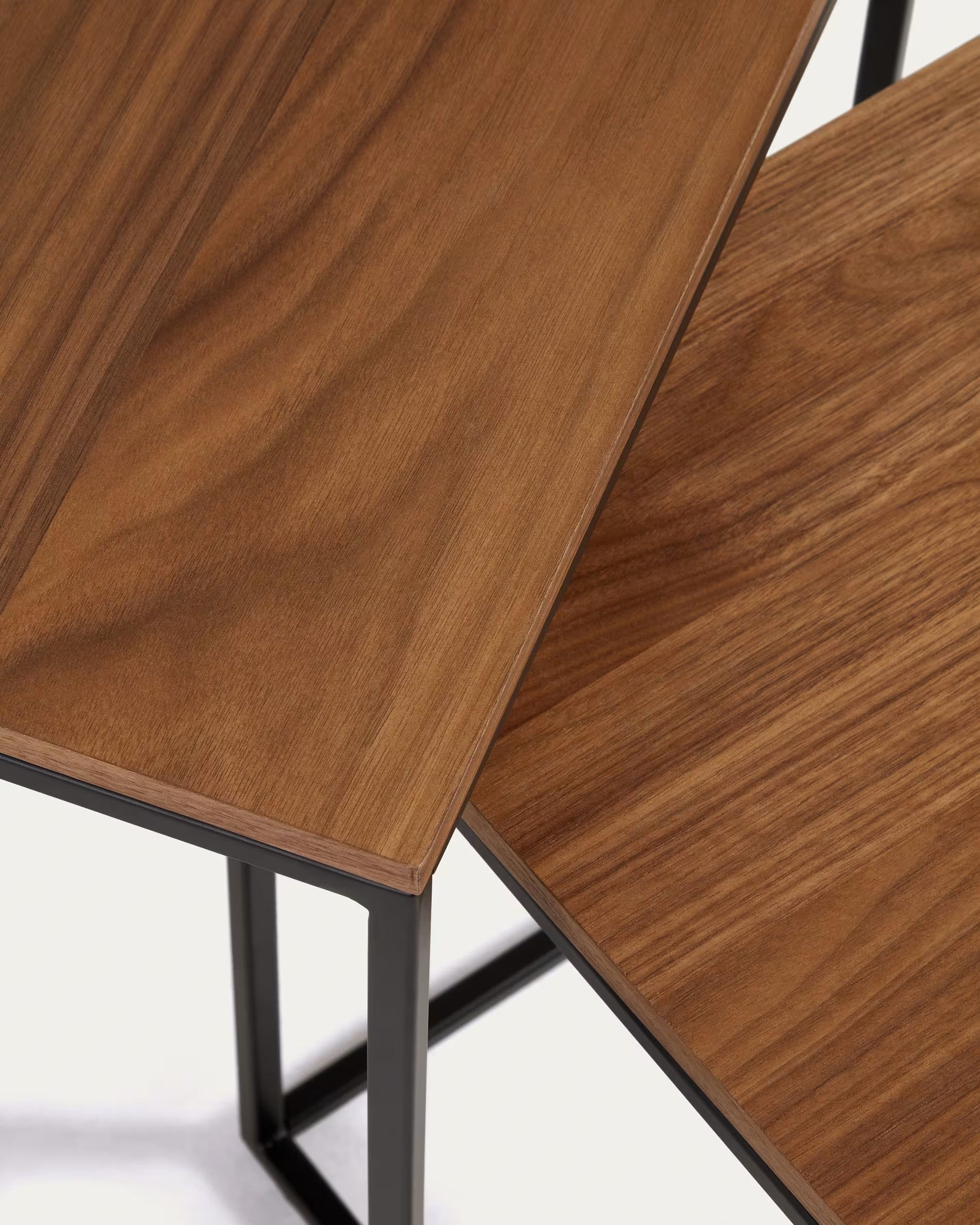 Fold set of 2 nesting side tables with oak wood veneer and painted metal structure FCT4-BB