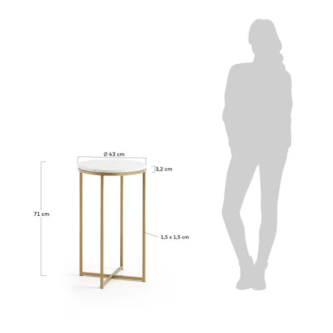 Metro Square side table in white marble and golden steel legs Ø 43 cm