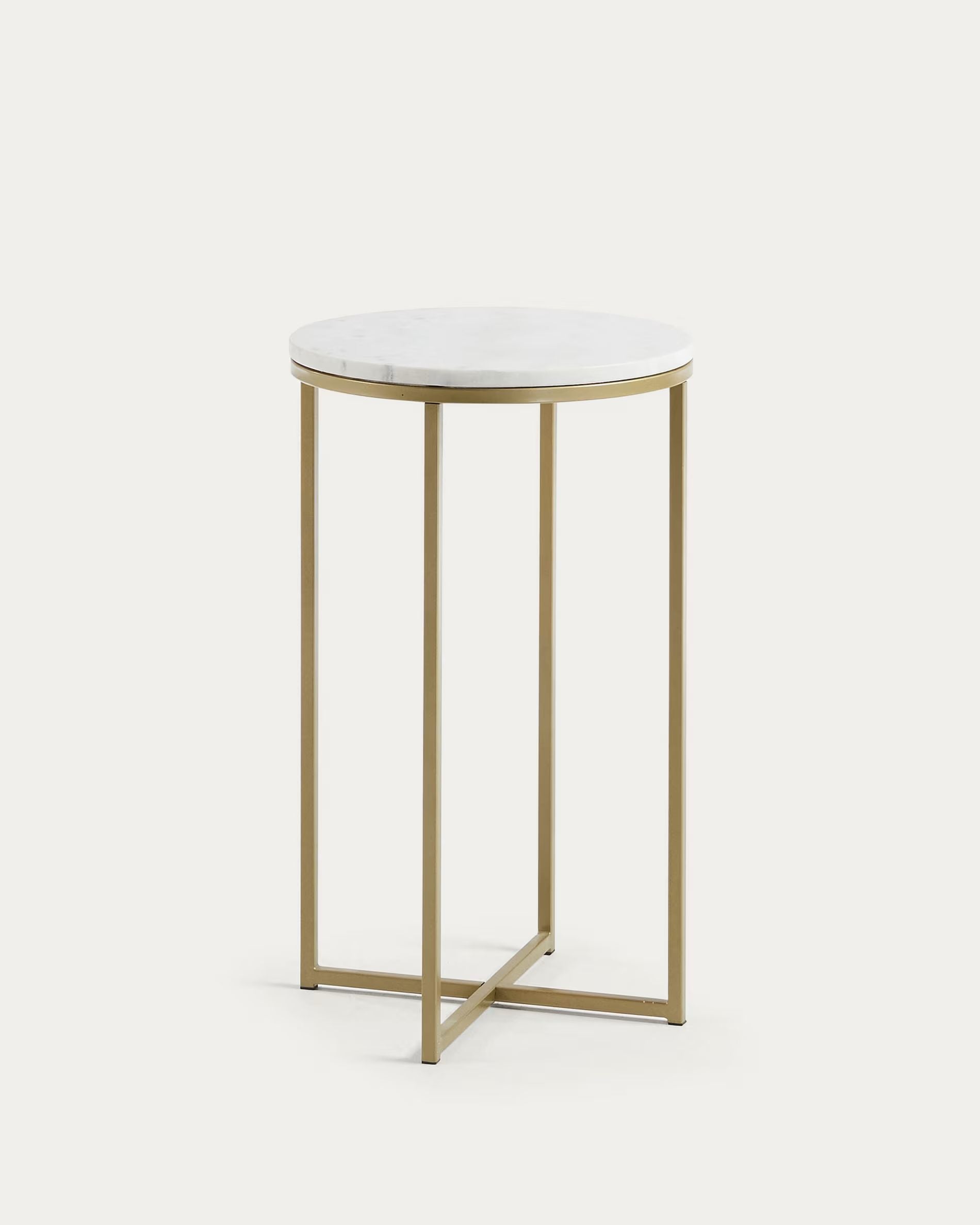 Metro Square side table in white marble and golden steel legs Ø 43 cm