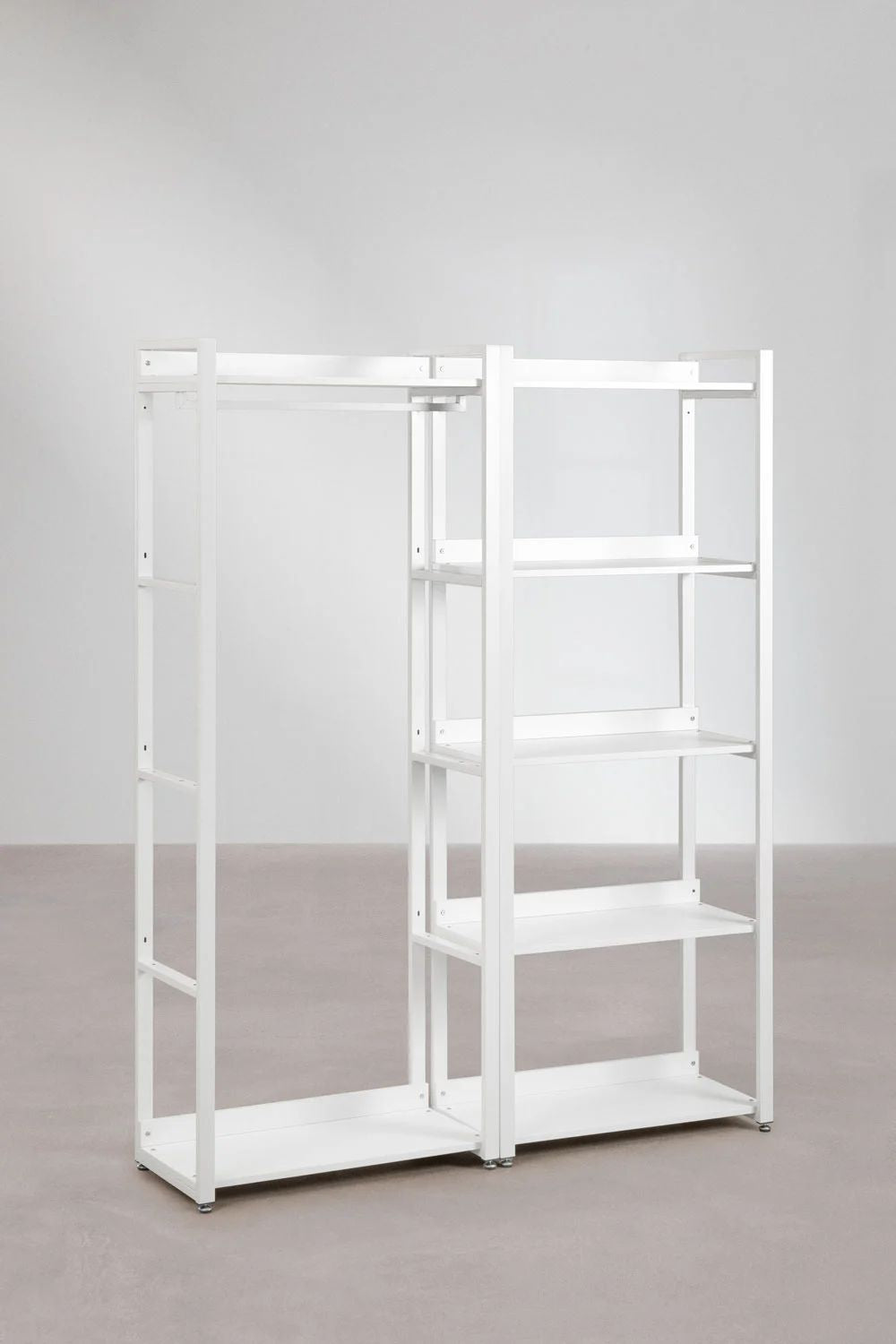 Urban Open Modular Wardrobe 2-Piece with Clothes Rack and Shelf in Steel and Wood