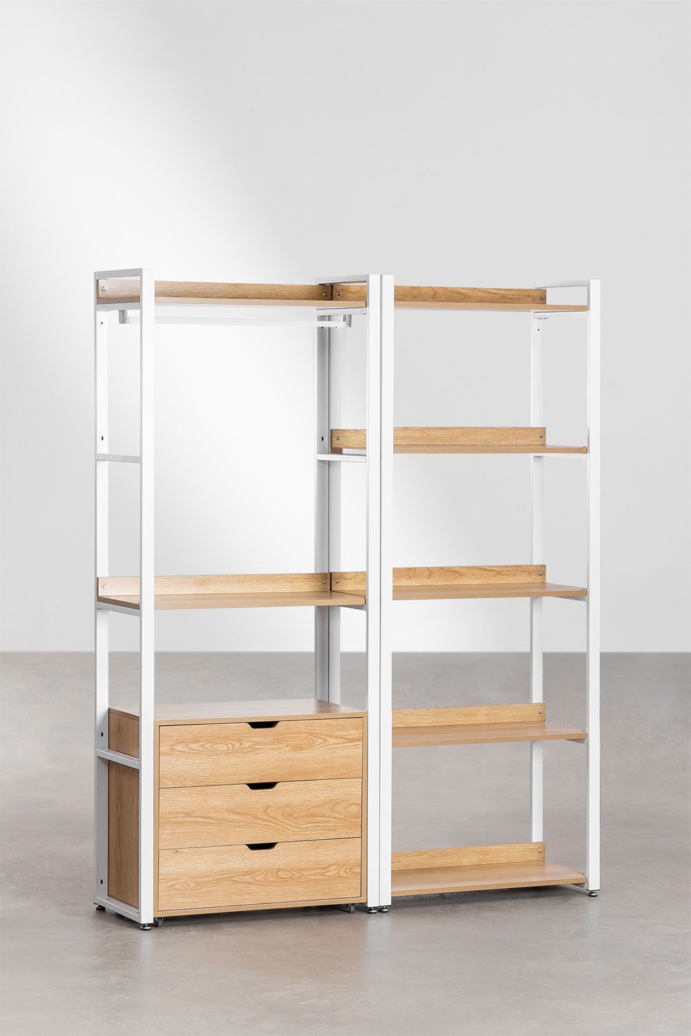 Urban Open Modular Wardrobe 2-Piece with Clothes Rack and Drawers in Steel and Wood