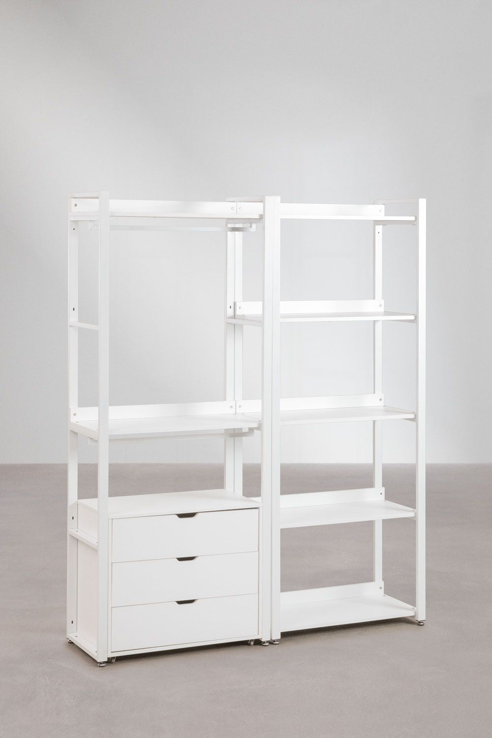 Urban Open Modular Wardrobe 2-Piece with Clothes Rack and Drawers in Steel and Wood