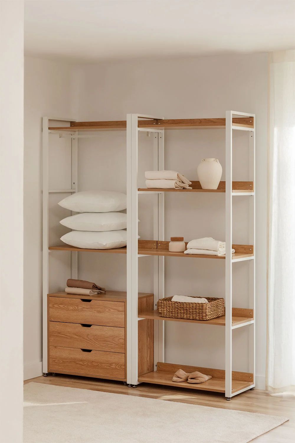 Urban Open Modular Wardrobe 2-Piece with Clothes Rack and Drawers in Steel and Wood